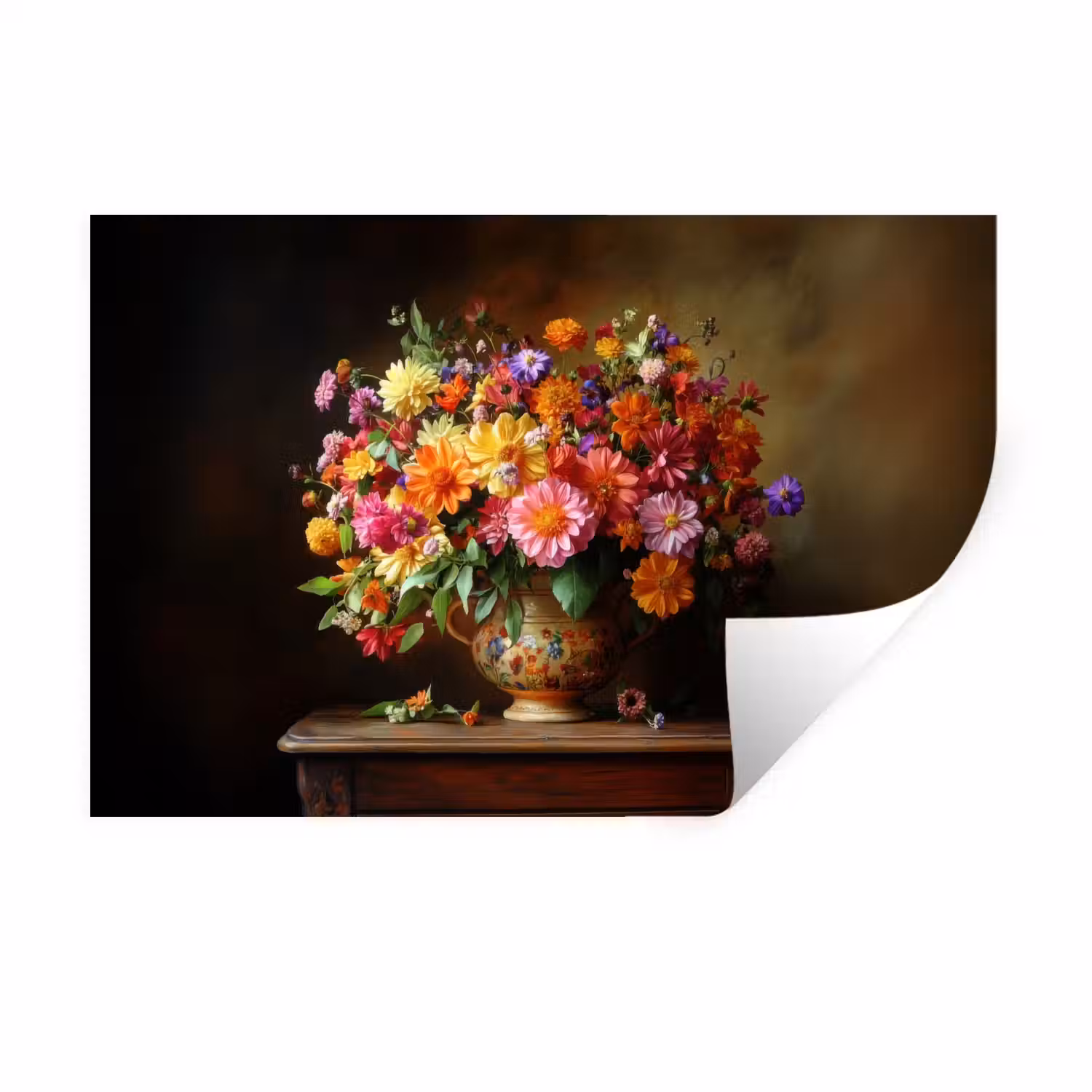 Kleuren - Boeket - Vaas - Hout Muursticker klein -3d
