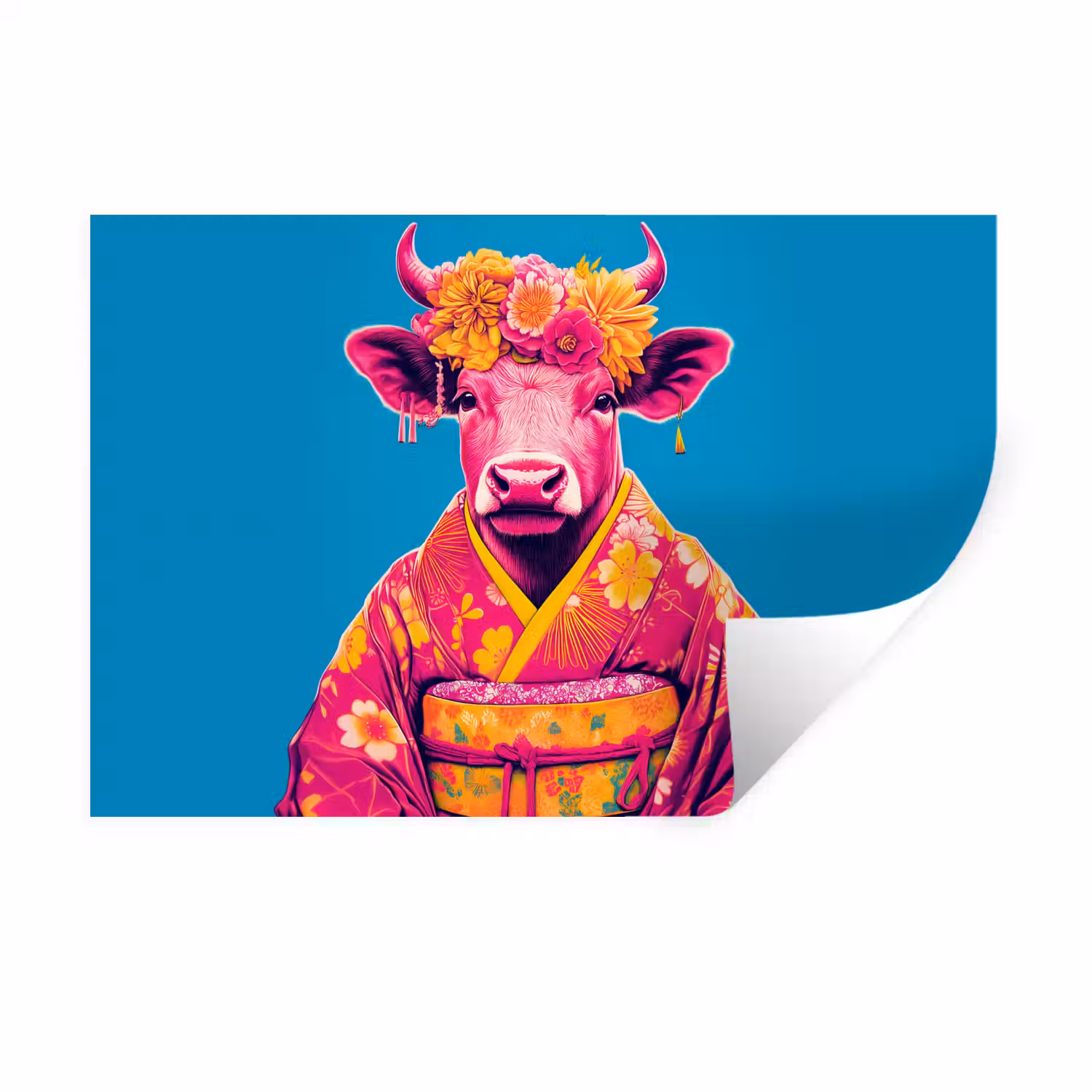 Koe - Bloemenkrans - Oorhangers - Kimono Muursticker klein -3d