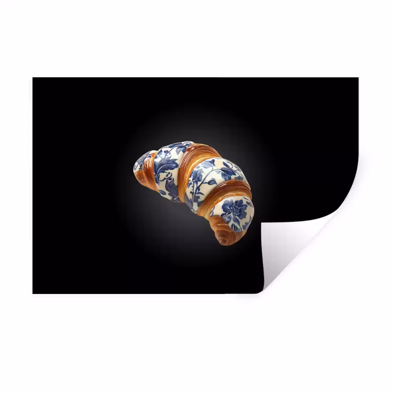Croissant - Bloemenpatroon - Delftsblauw Muursticker klein -3d