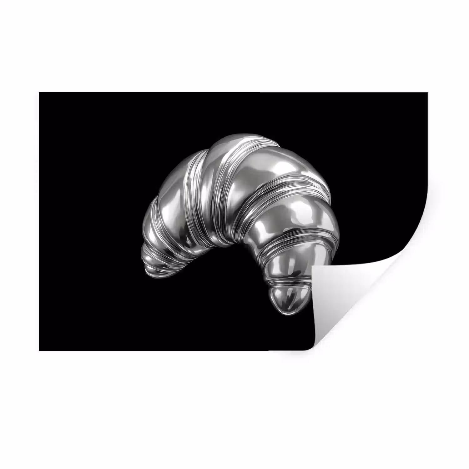 Croissant - Metaal - Zilver Muursticker klein -3d