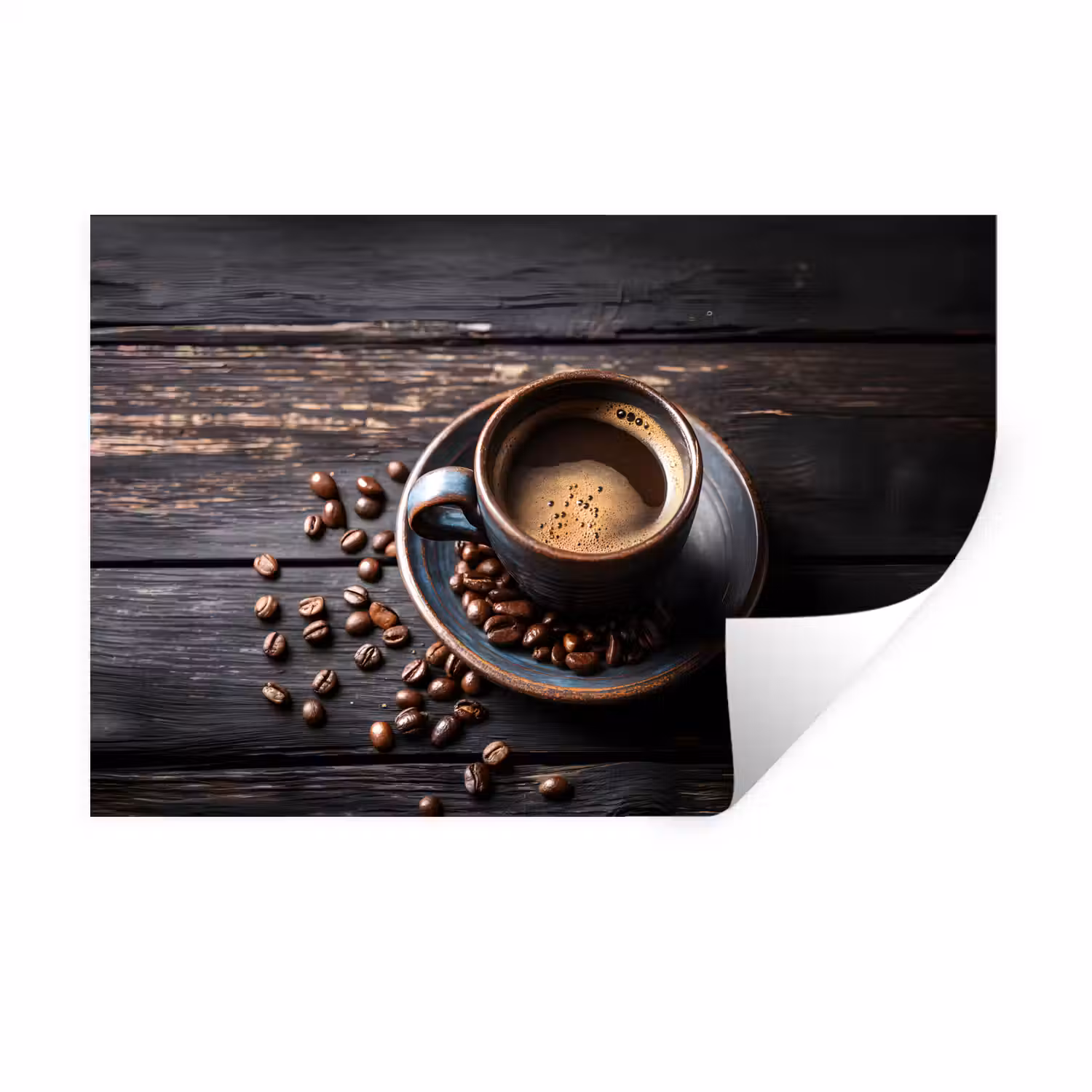 Kop - Koffie - Hout - Bonen Muursticker klein -3d