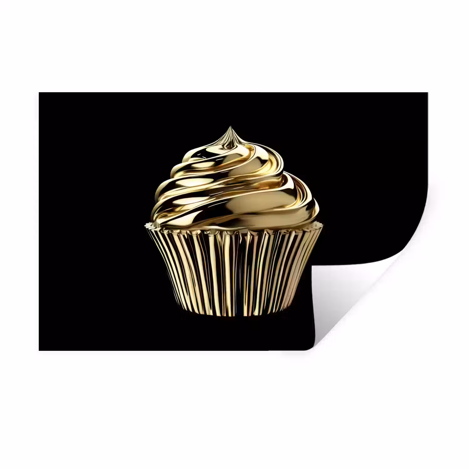 Cupcake - Eten - Goud - Zwart Muursticker klein -3d