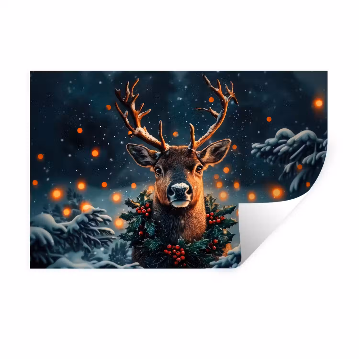 Hert - Kerst - Winter - Sneeuw - Kerstkrans Muursticker klein -3d