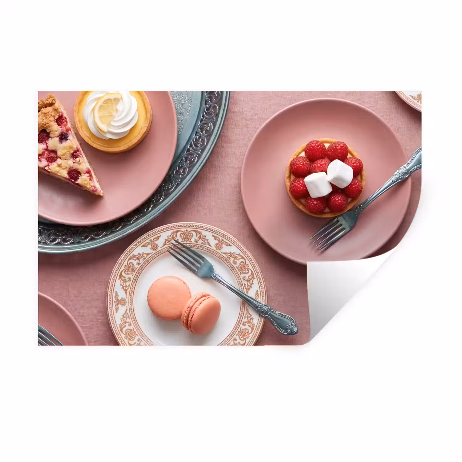 Dessert - Taart - Gebak - Zoet - Roze Muursticker klein -3d