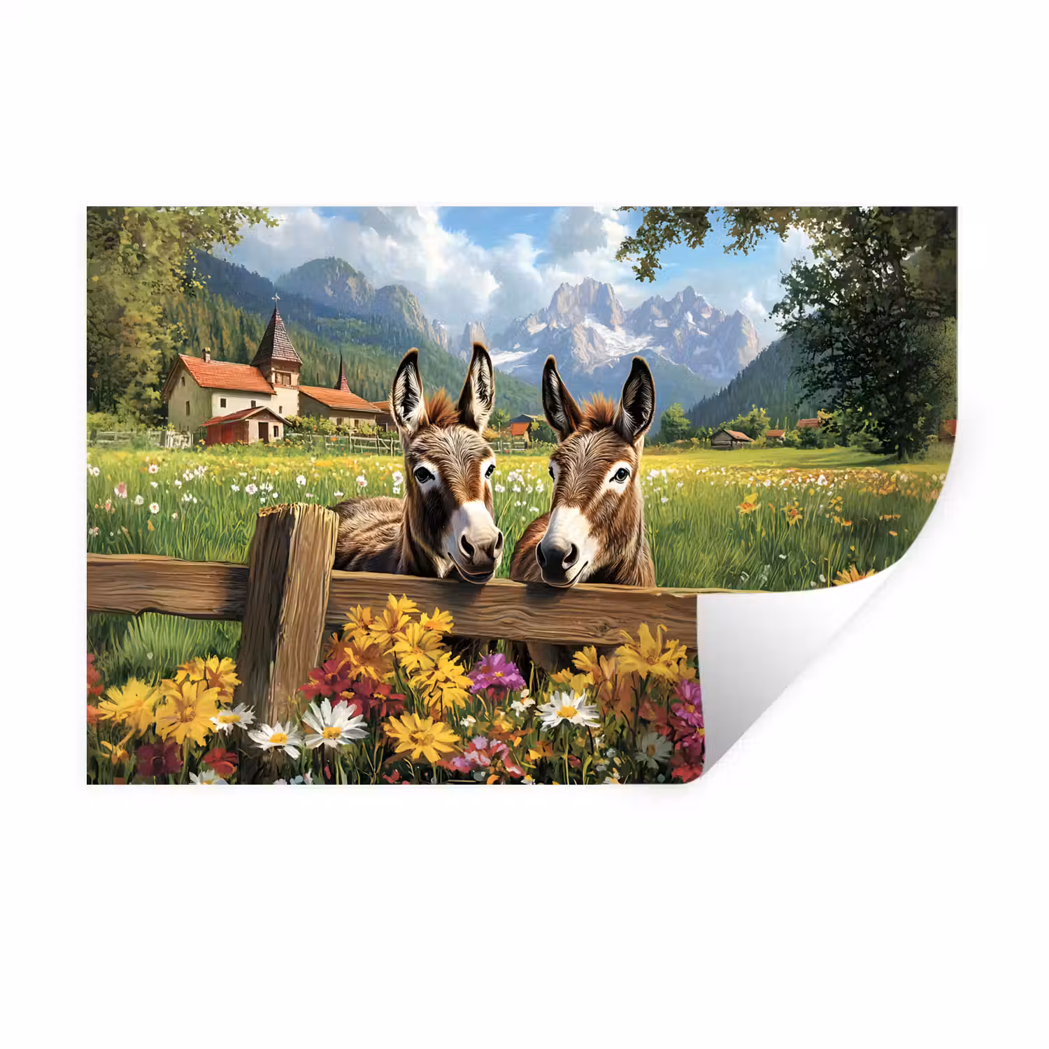 Ezels - Bloemen - Zomers Muursticker klein -3d