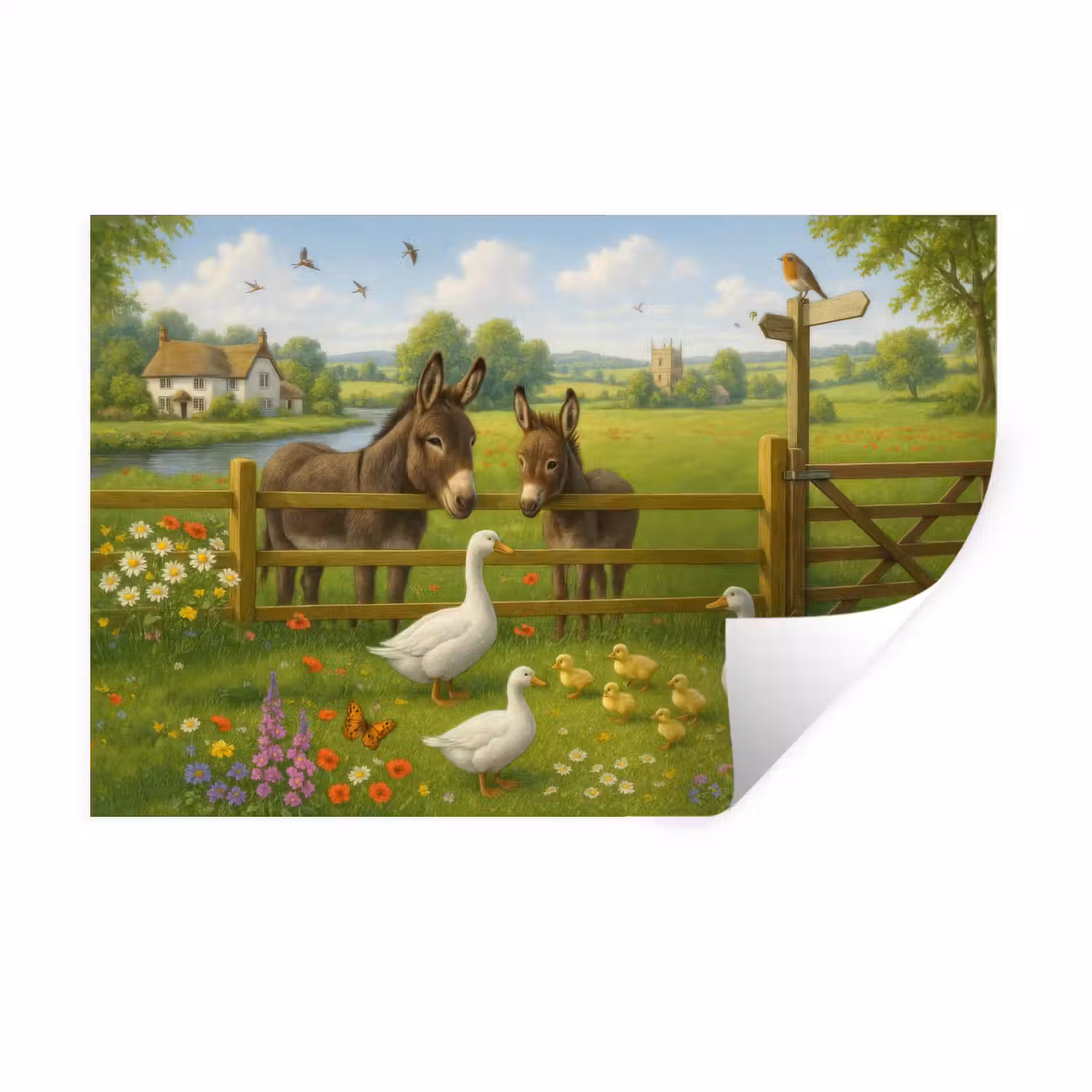 Ezels - Ganzen - Kleurrijk Muursticker klein -3d