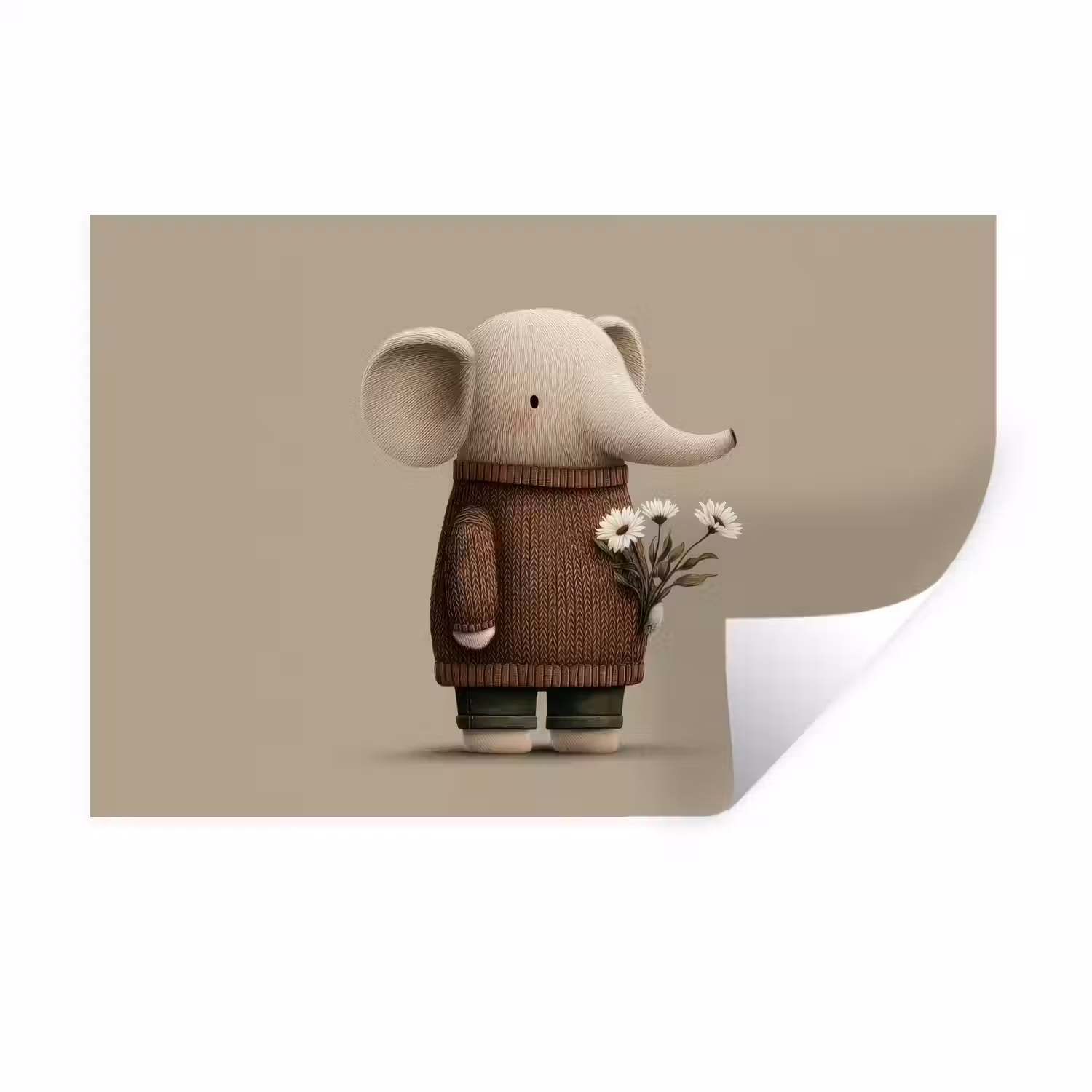 Olifant - Witte bloemen - Kindvriendelijk Muursticker klein -3d