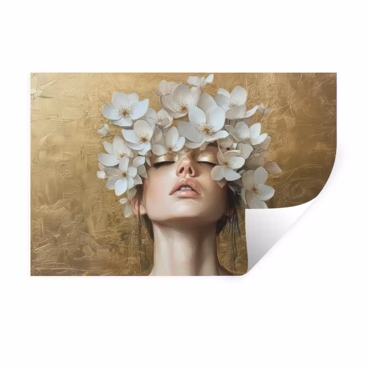 Gezicht - Bloemen - Goud - Abstract Muursticker klein -3d