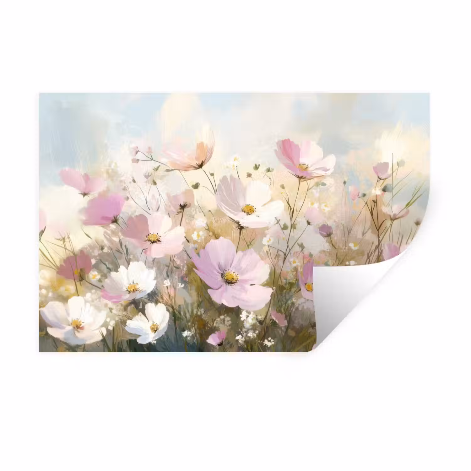 Bloemenveld - Lichte tinten - Geschilderd Muursticker klein -3d