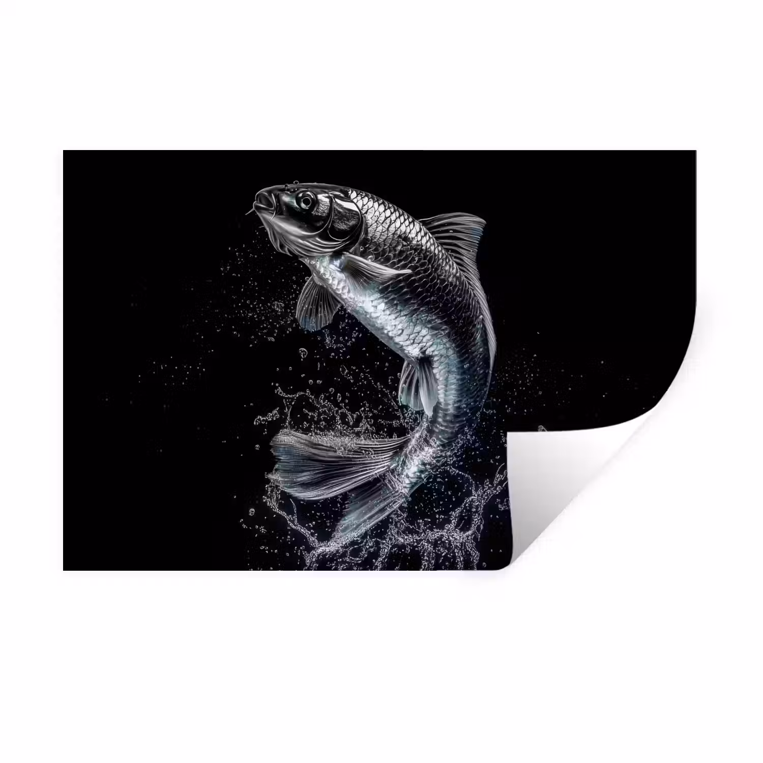 Vis - Koi - Zwart - Water Muursticker klein -3d