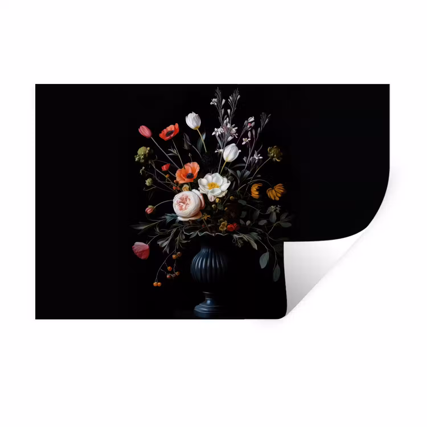 Bloemstuk - Vaas - Zwart Muursticker klein -3d