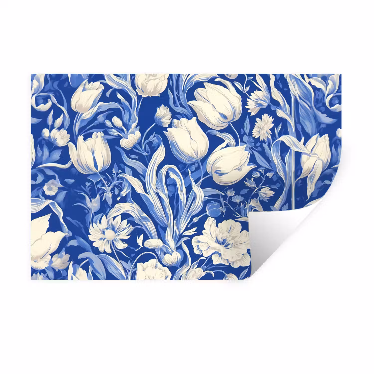 Bloemen - Delfts Blauw - Patroon - Tulp Muursticker klein -3d