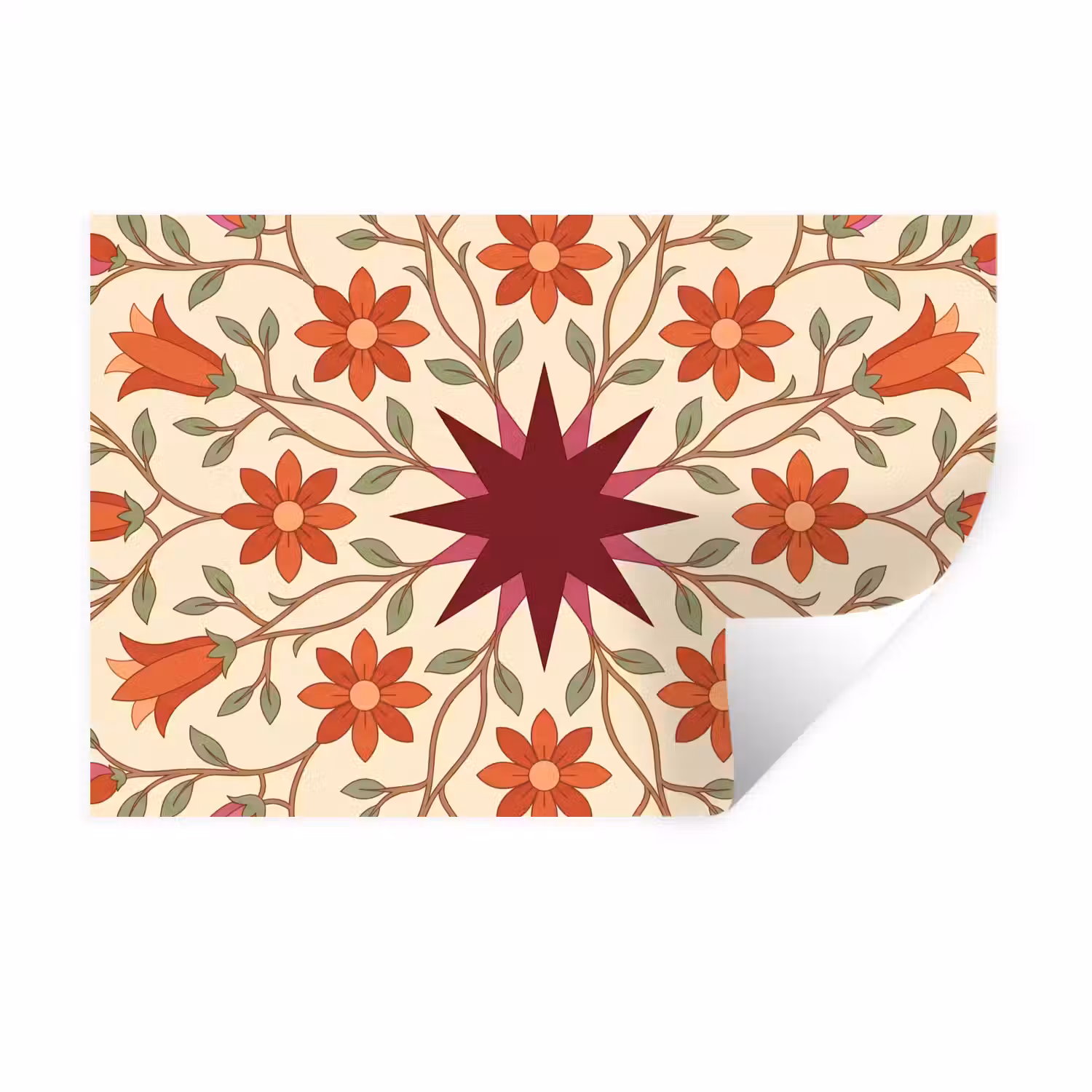 Bloemen - Mandala - Decoratief - Rood Muursticker klein -3d
