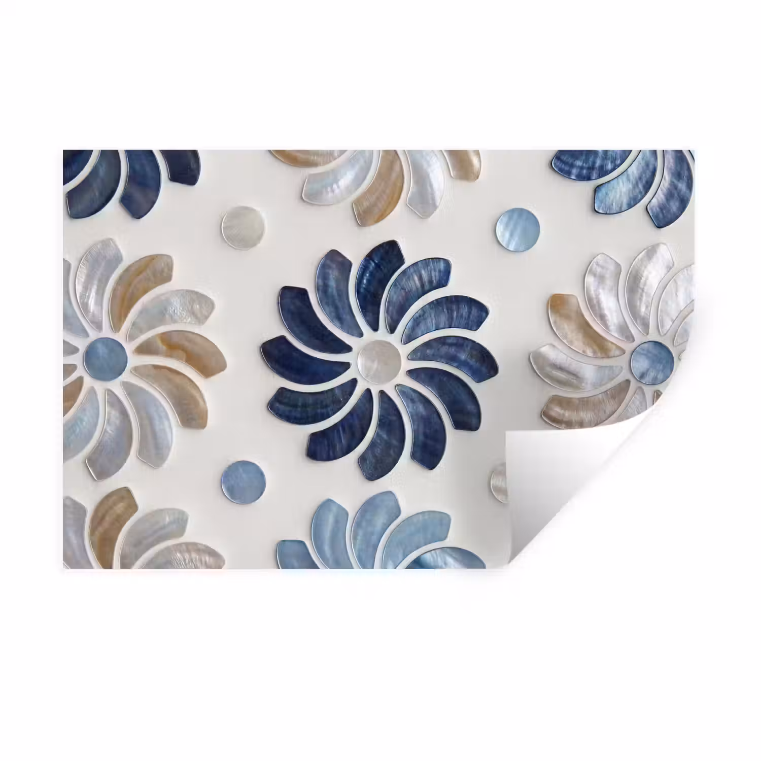 Bloemen - Parelmoer - Abstract - Patroon - Blauw Muursticker klein -3d