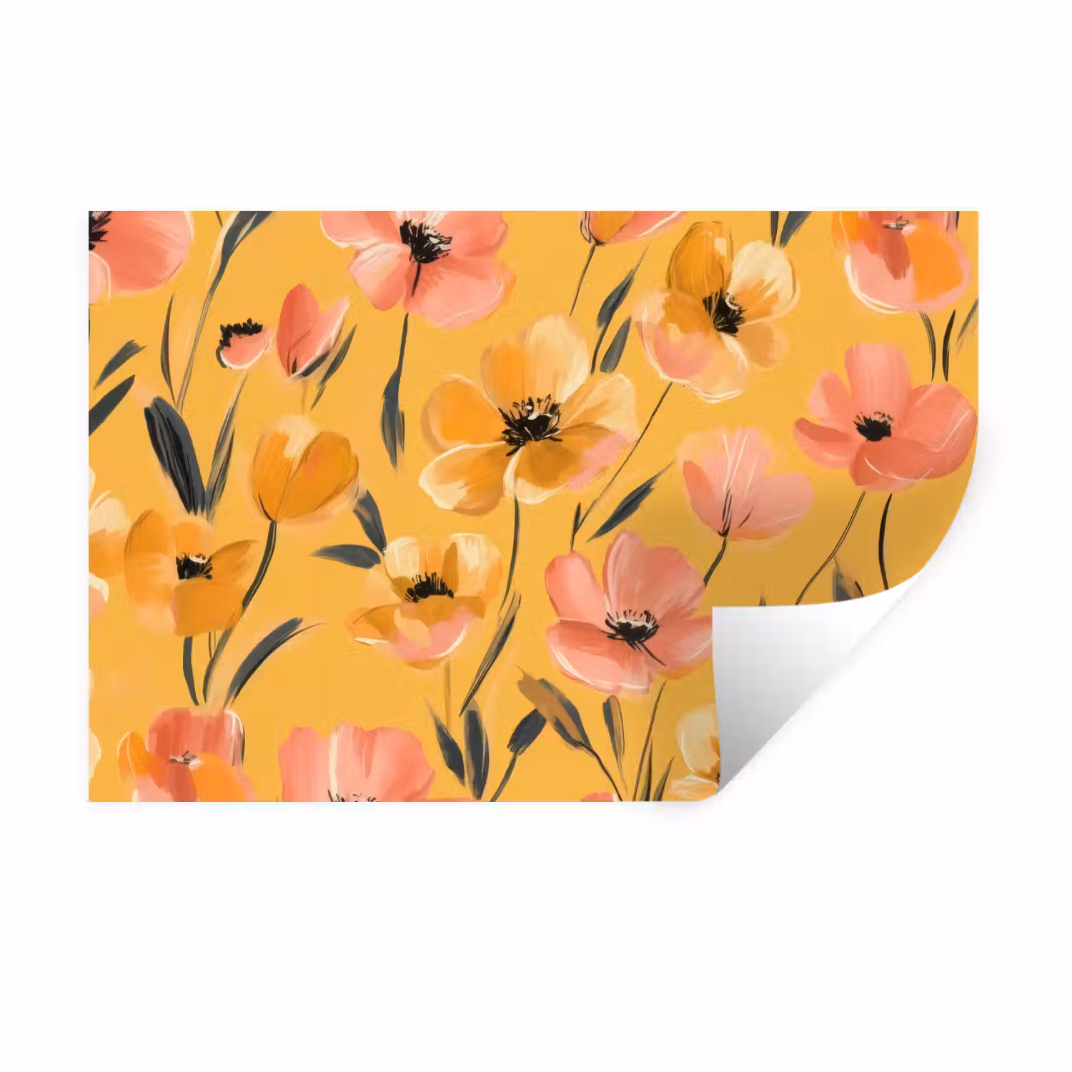 Bloemen - Geschilderd - Geel Muursticker klein -3d