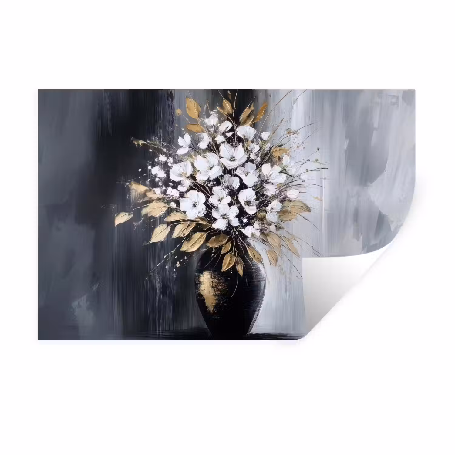 Bloemen - Wit - Vaas - Abstract Muursticker klein -3d