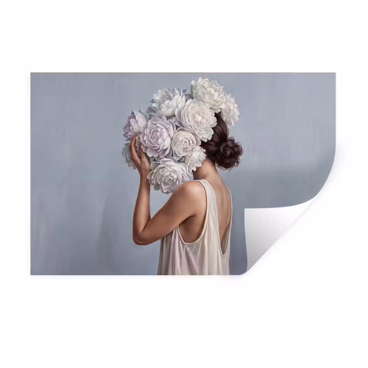 Bloemen - Vrouw - Wit Muursticker klein -3d