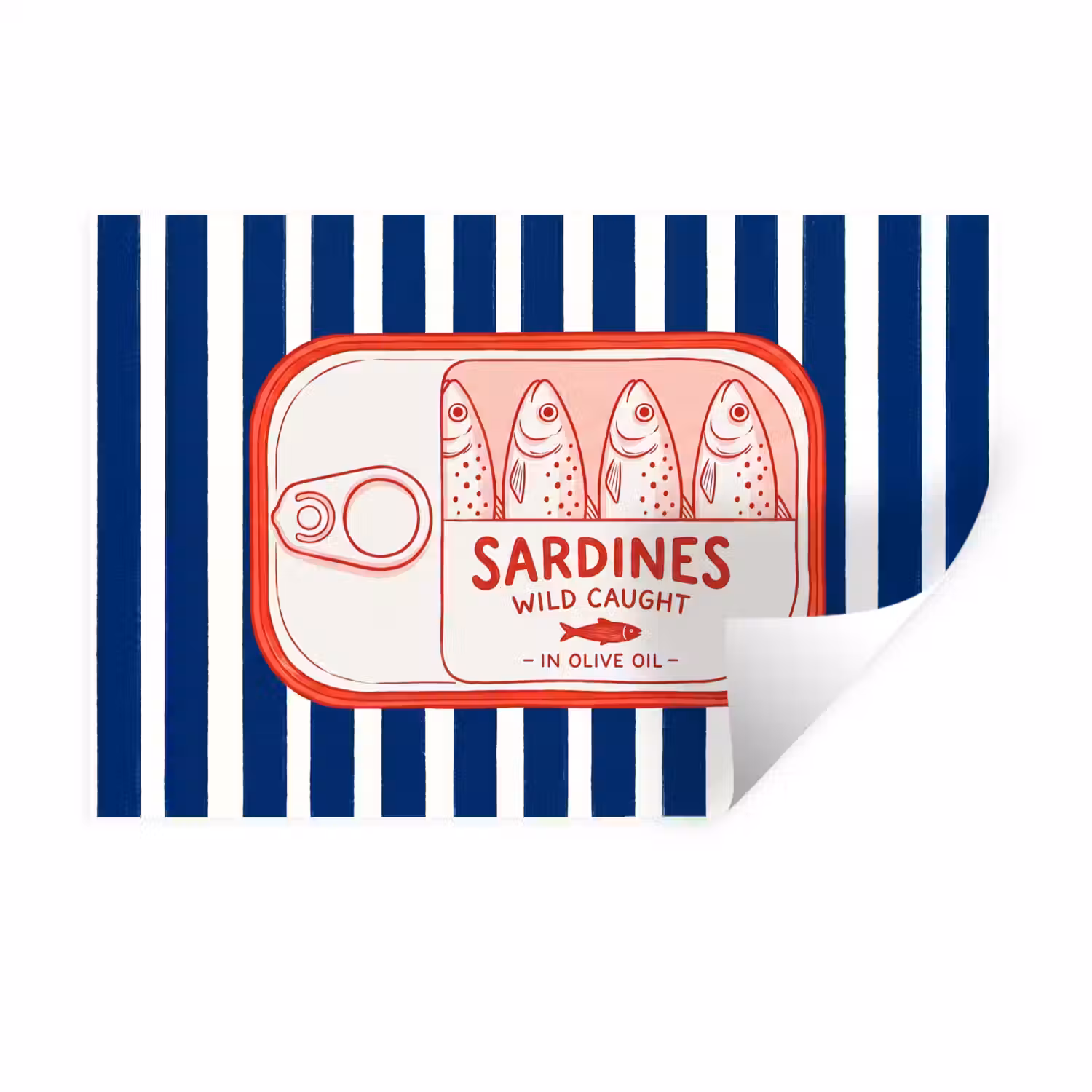 Eten - Vis - Blik - Illustratie - Rood Muursticker klein -3d