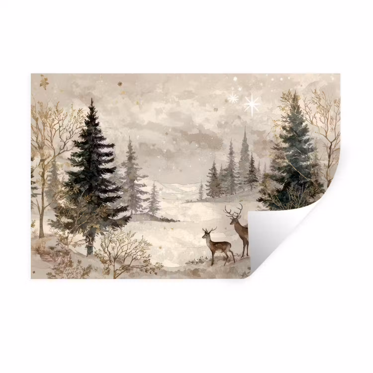 Bos - Herten - Winter - Sneeuw Muursticker klein -3d