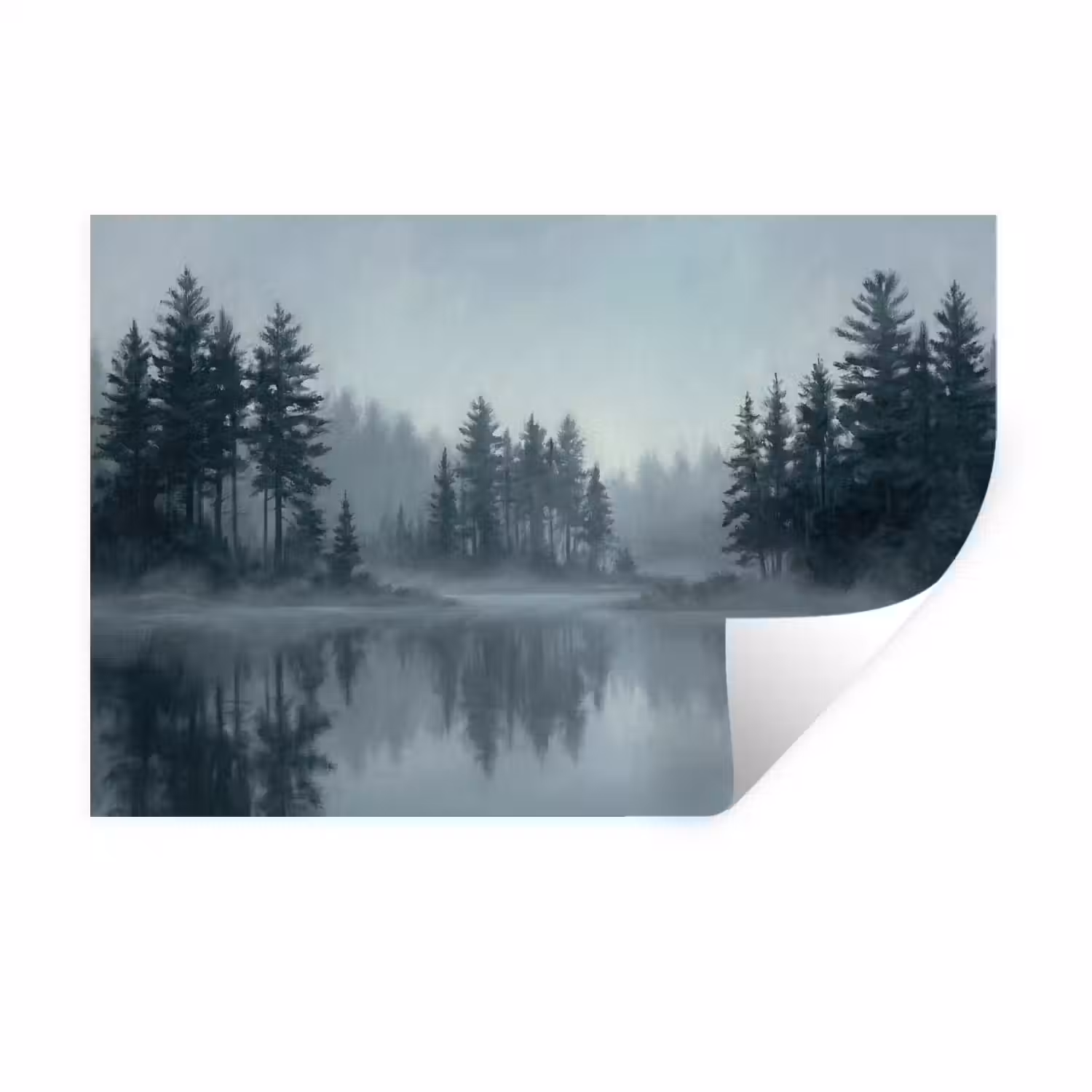 Bos - Meer - Mist - Natuur - Grijs Muursticker klein -3d