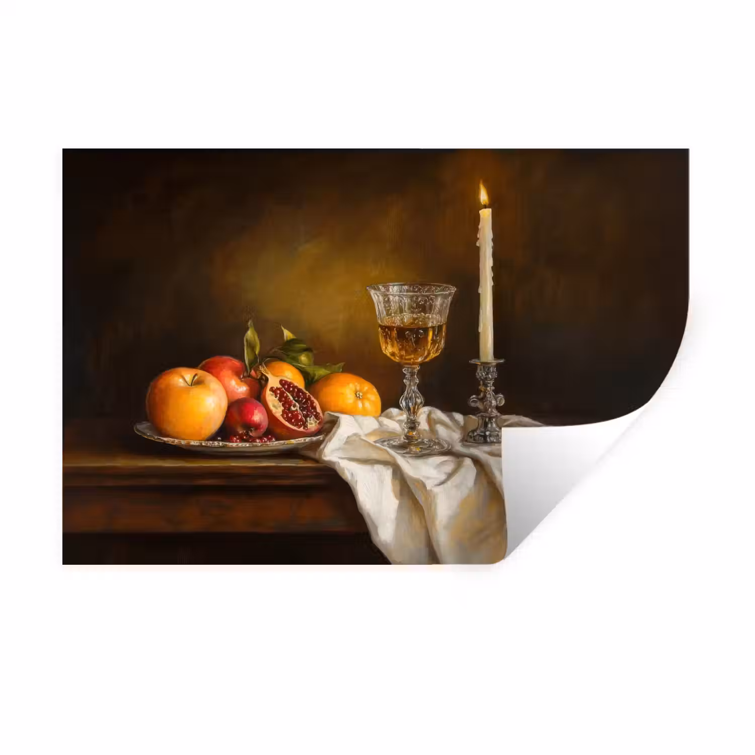 Fruit - Stilleven - Wijn - Kaars Muursticker klein -3d