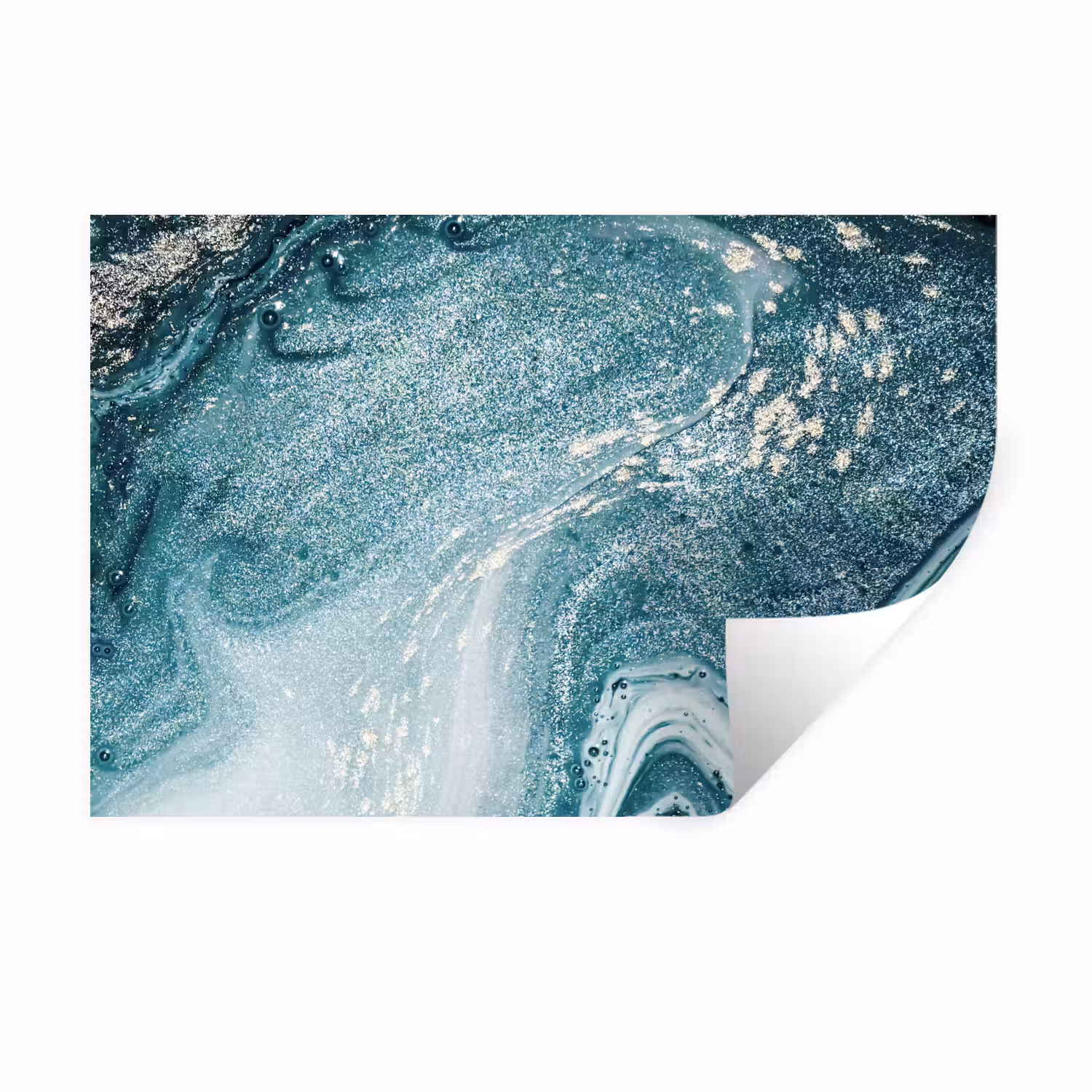 Binnenkant van een blauwe geode met gouden details uit de natuur Muursticker klein -3d
