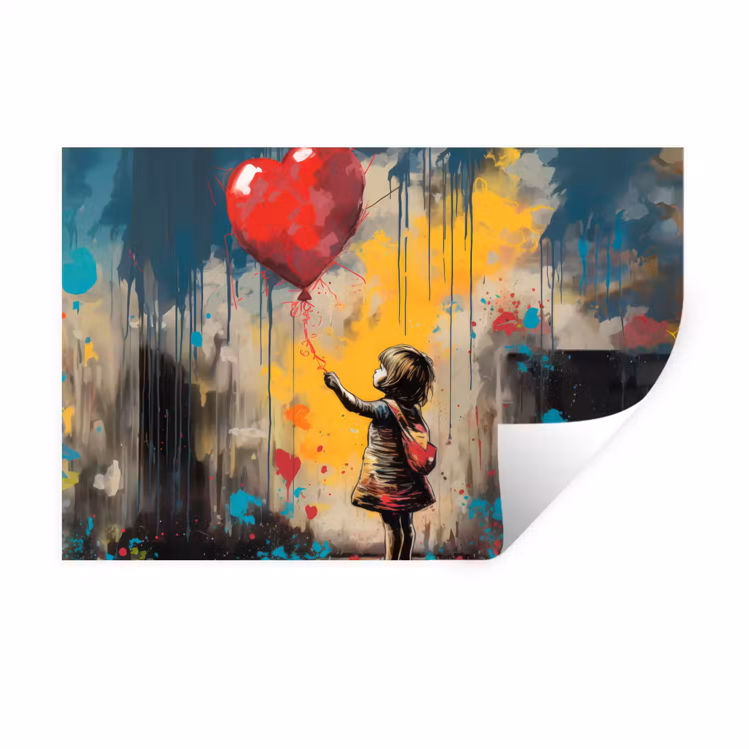 Meisje - Ballon - Hart - Graffiti Muursticker klein -3d