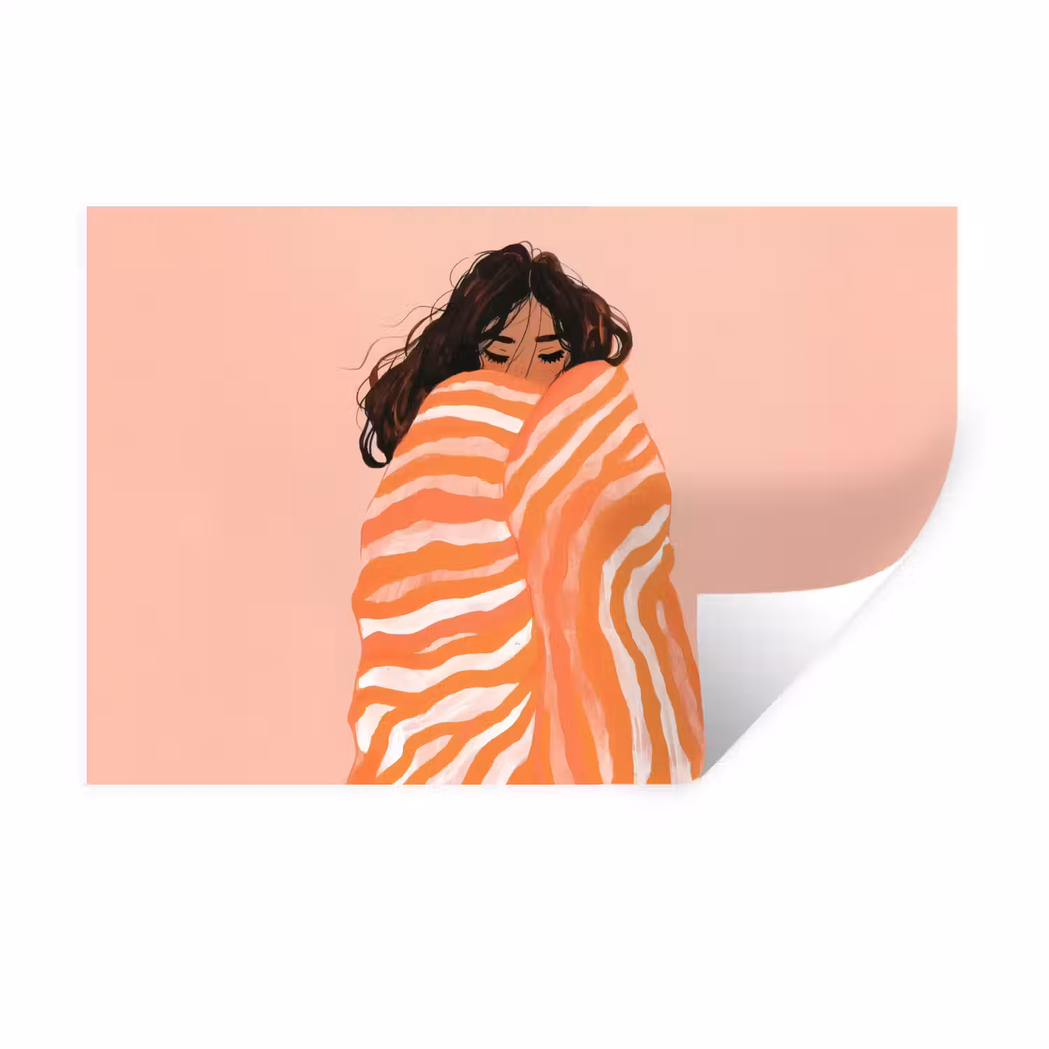 Meisje - Deken - Gestreept - Oranje Muursticker klein -3d