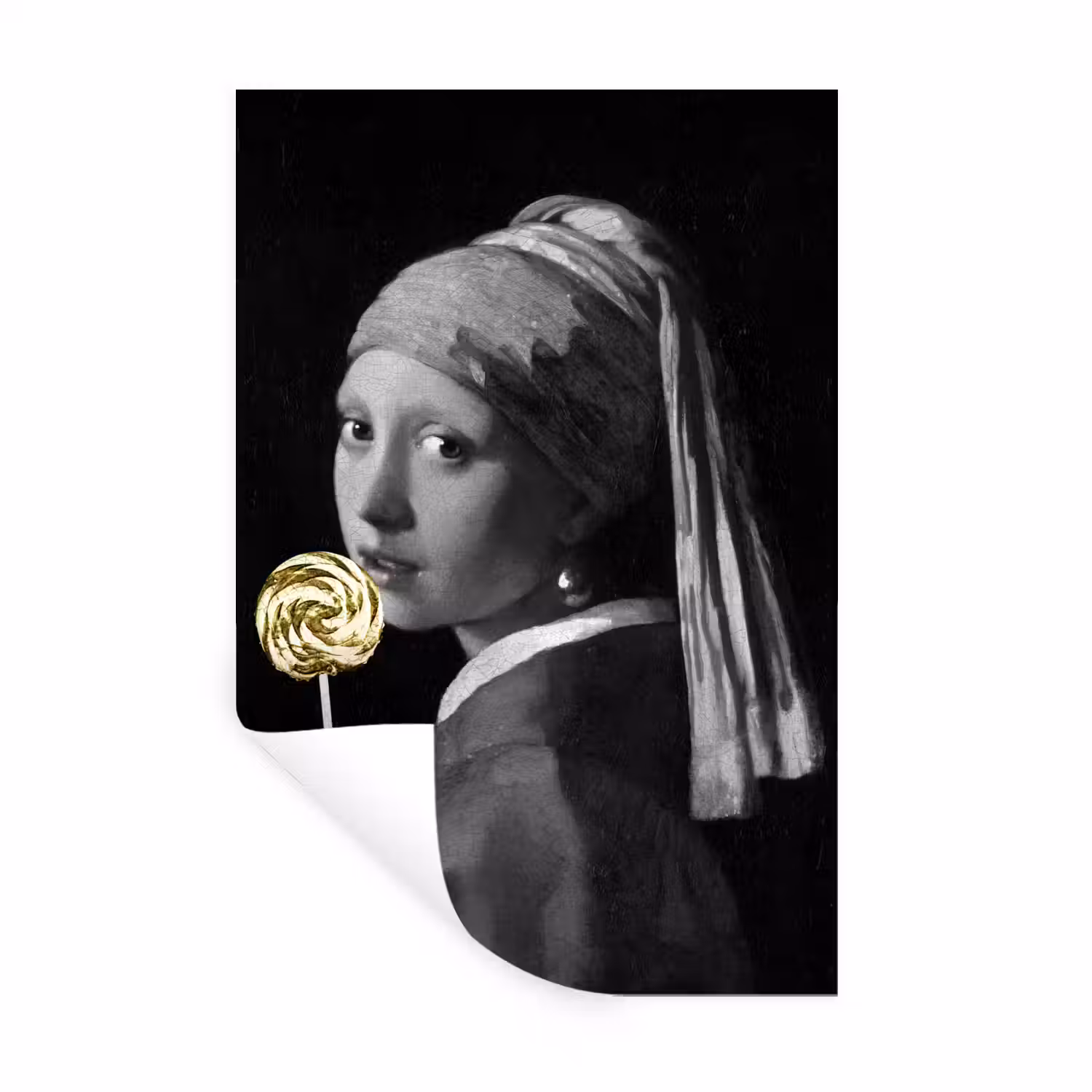 Meisje met de parel - Johannes Vermeer - Lolly - Goud Muursticker klein -3d