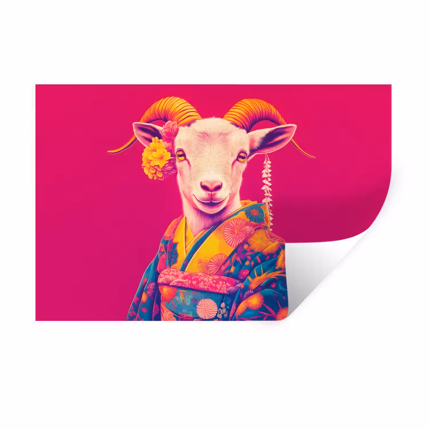 Geit - Hoorns - Kimono - Kleurrijk Muursticker klein -3d