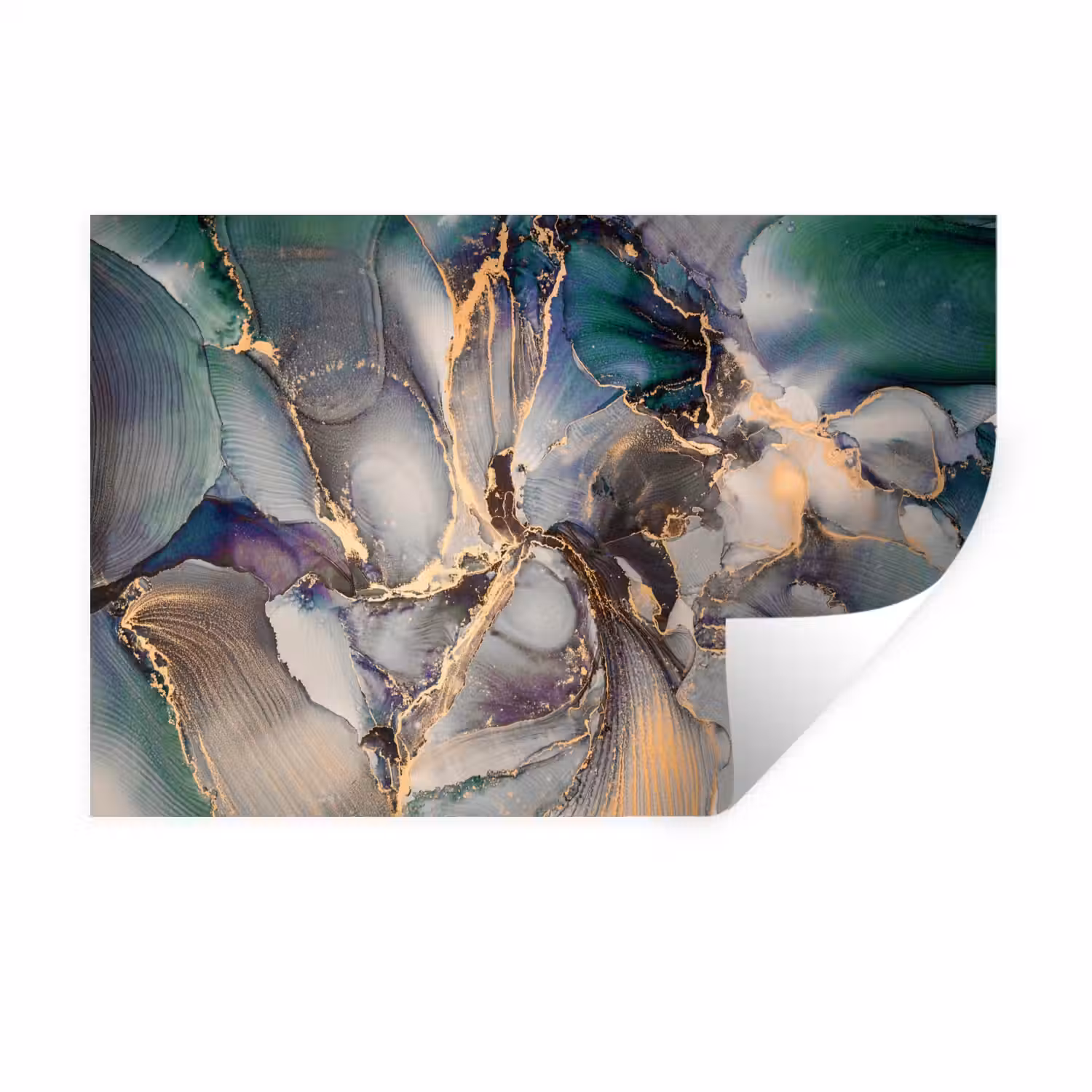 Goud - Blauw - Marmer Muursticker klein -3d