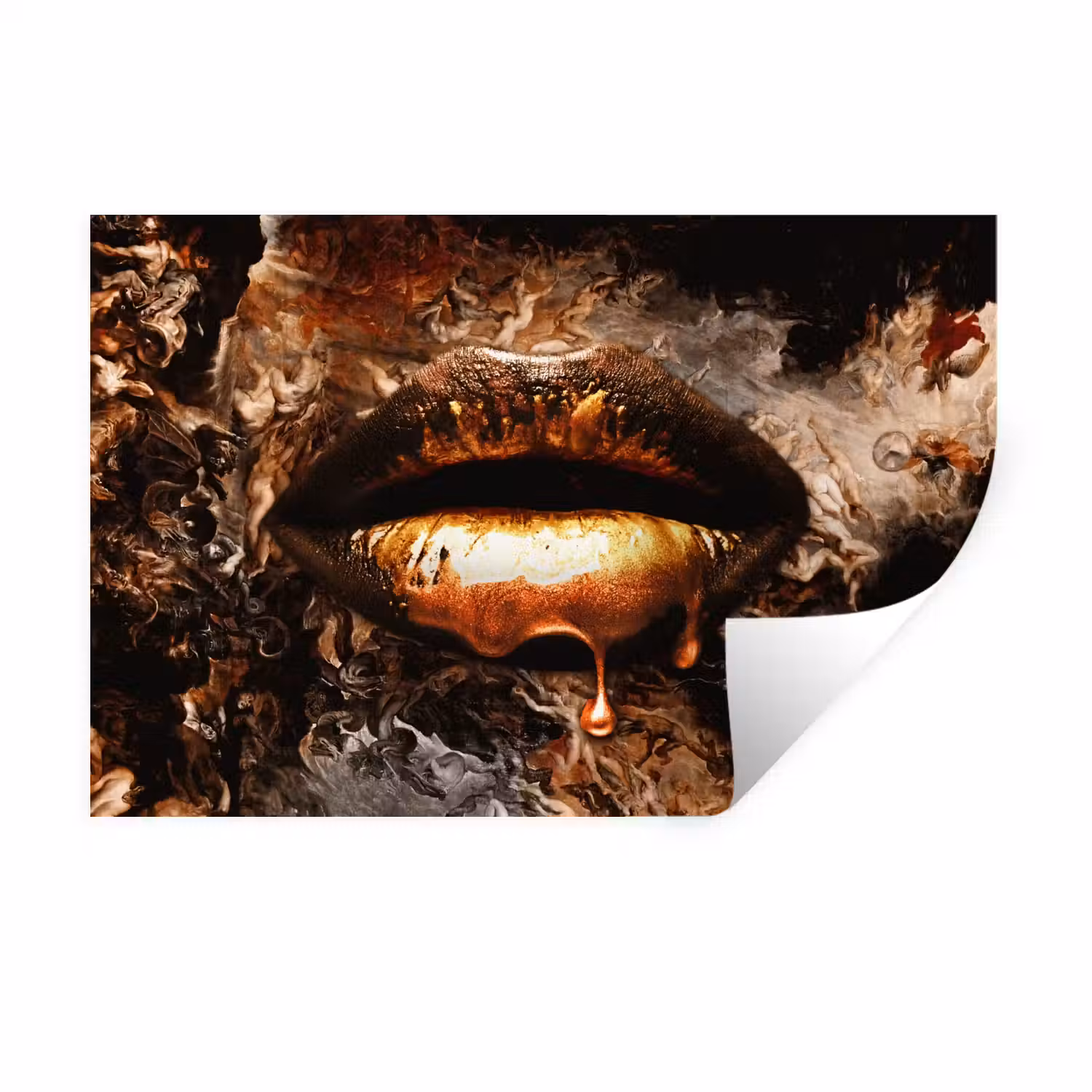 Goud - Lippen - Kunst Muursticker klein -3d