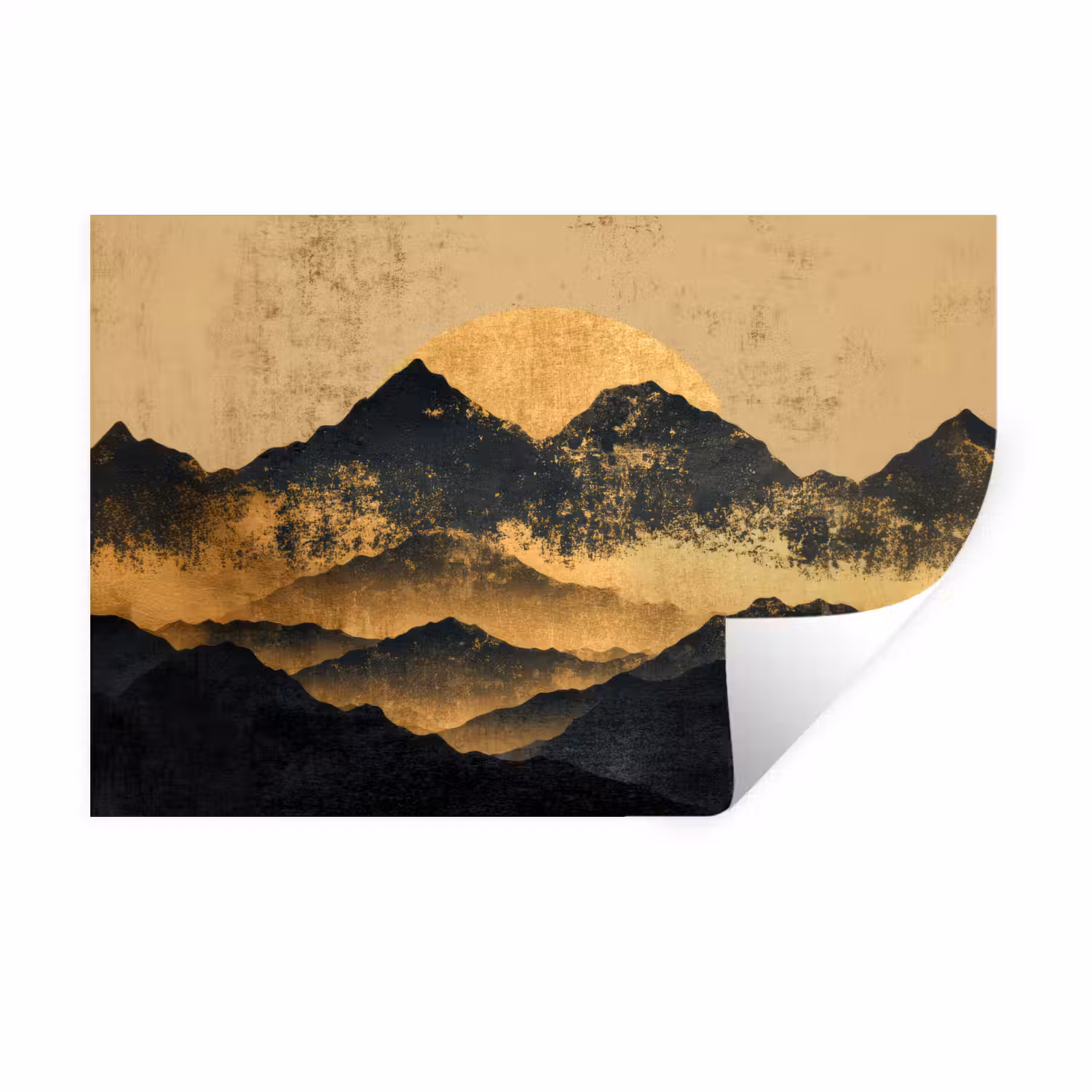 Gouden Bergen bij Maanlicht Muursticker klein -3d