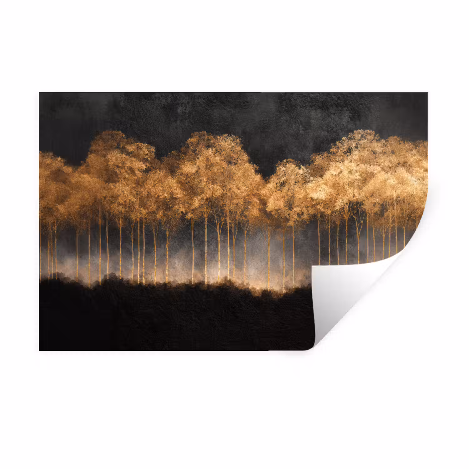 Gouden Bomen in Mistig Landschap Muursticker klein -3d