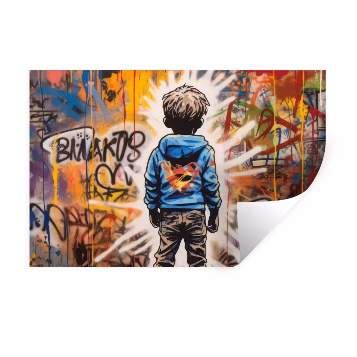 Graffiti - Jongen - Kleuren - Kunst - Street Art Muursticker klein -3d