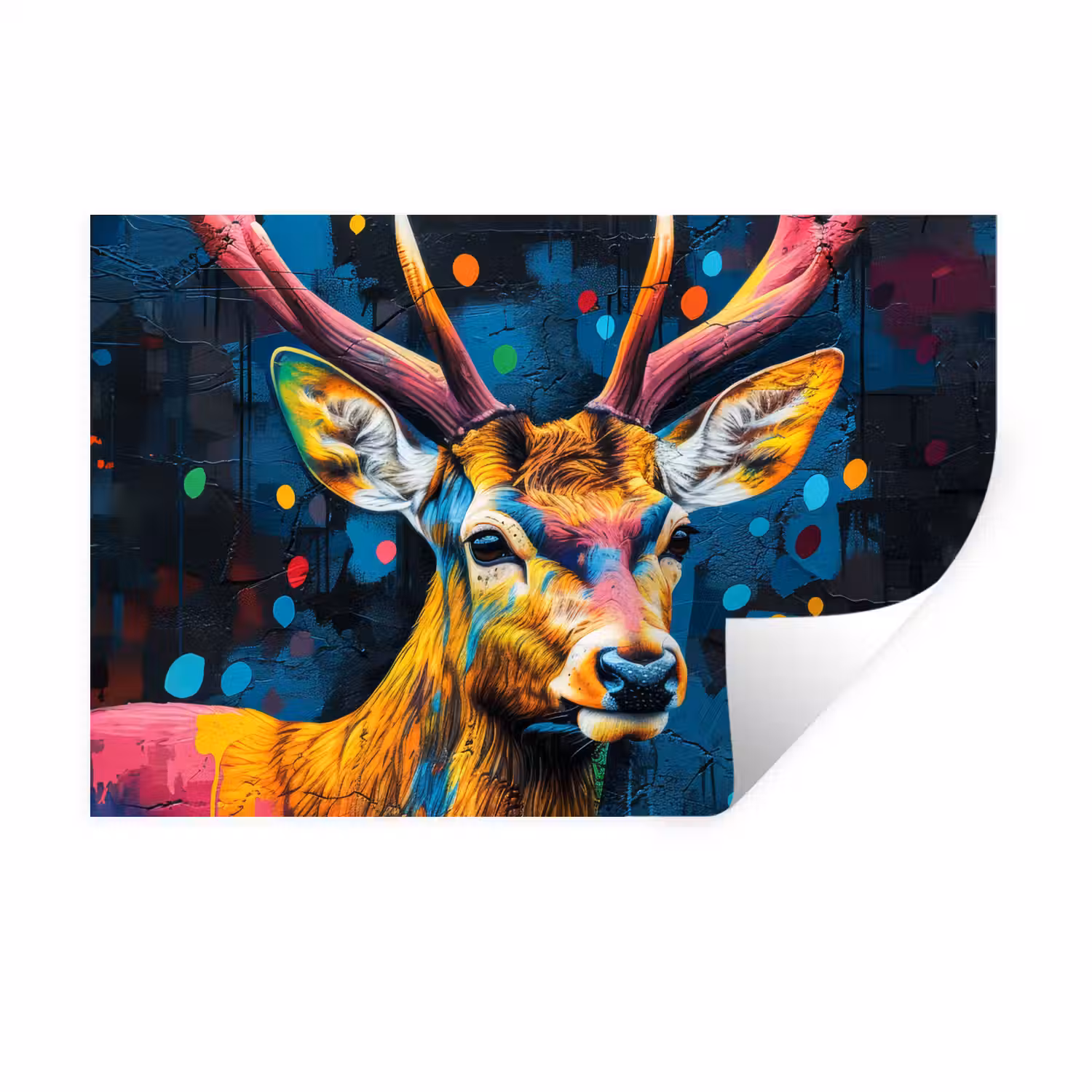 Graffiti - Hert - Dier - Kleurrijk Muursticker klein -3d