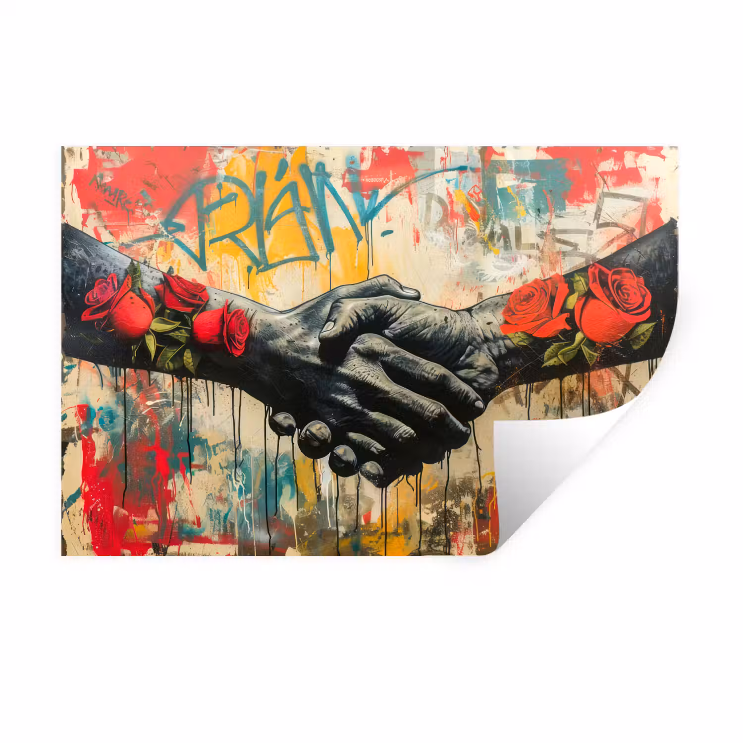 Graffiti - Rozen - Handen - Street art - Banksy Muursticker klein -3d