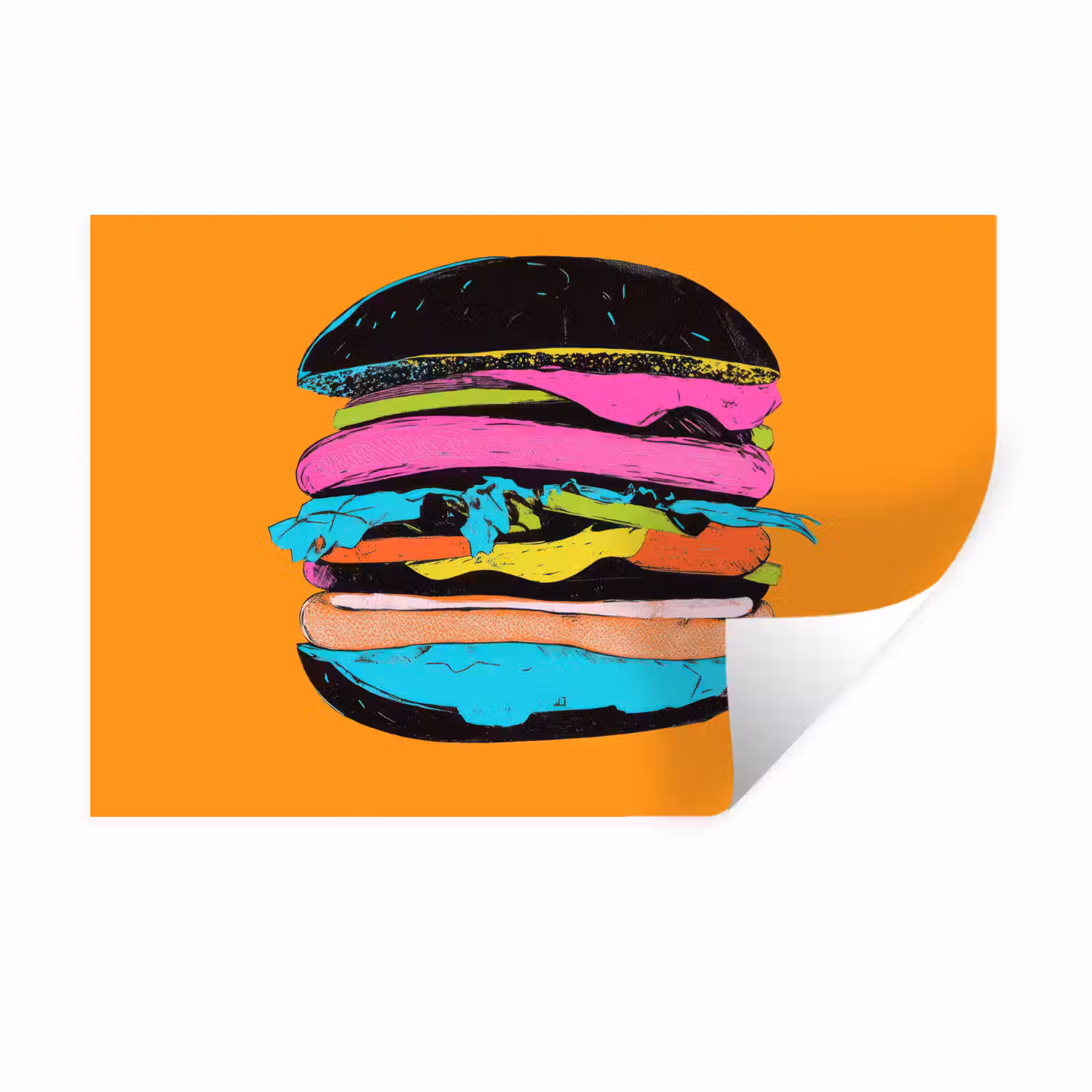 Hamburger - Kleurrijk - Speels Muursticker klein -3d