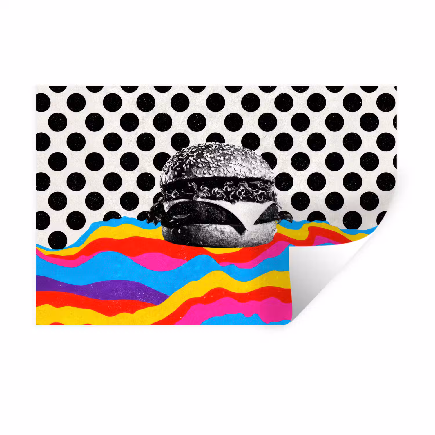 Hamburger - Stippen - Golven - Kleuren Muursticker klein -3d