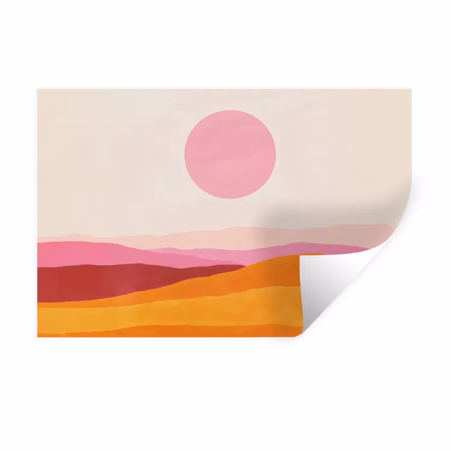 Heuvels - Oranje - Zon - Abstract Muursticker klein -3d