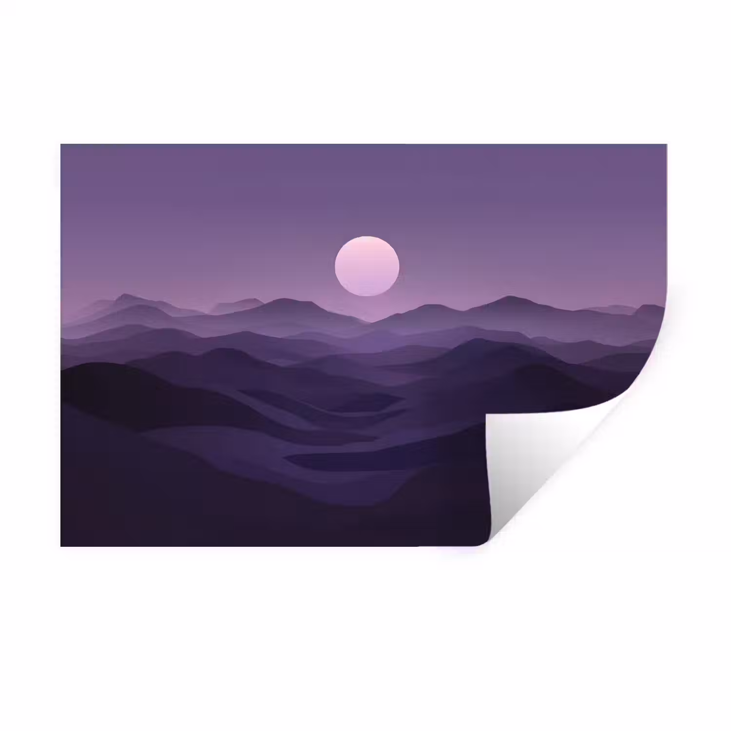 Heuvels - Paars - Mist - Zon Muursticker klein -3d