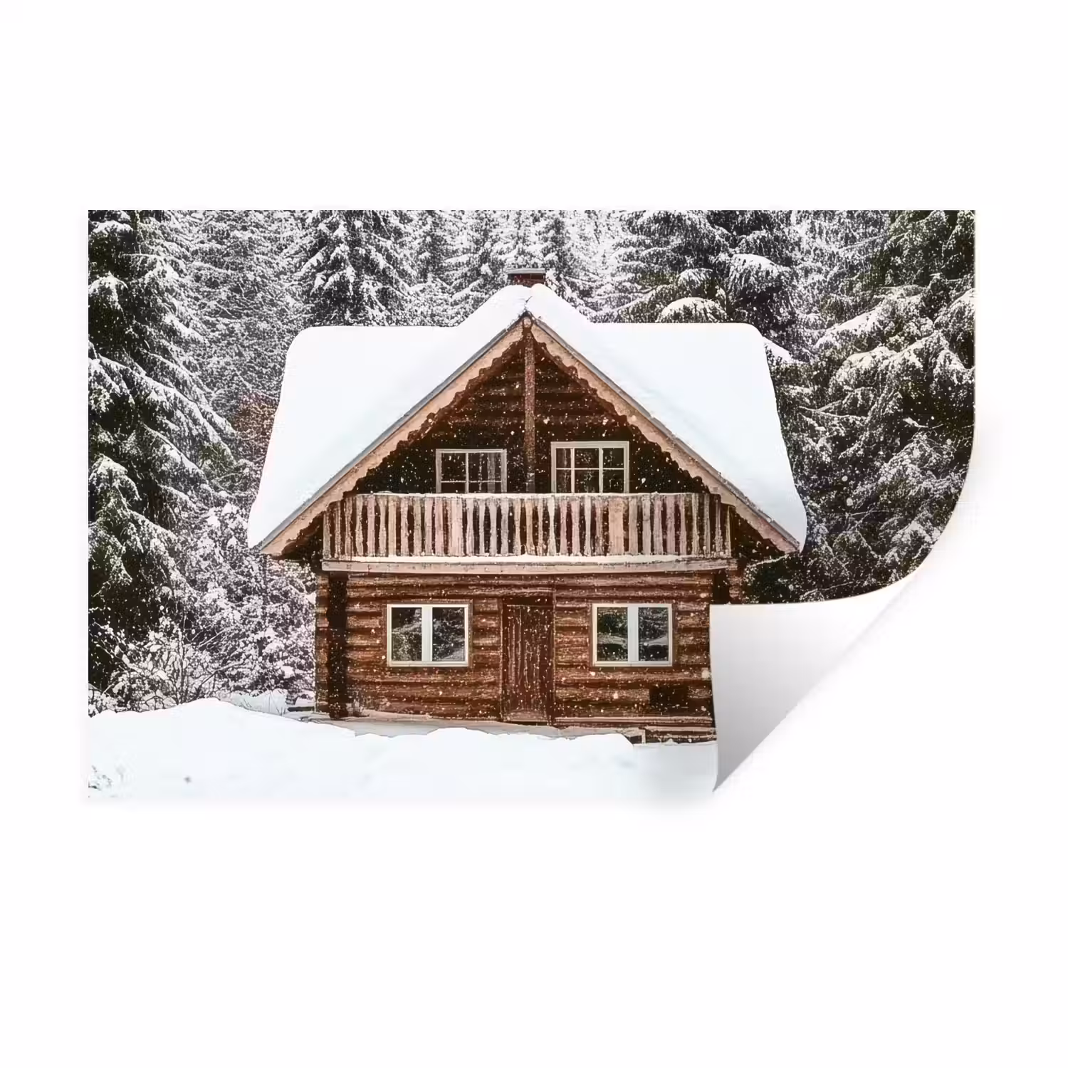 Huis - Bos - Winter - Natuur - Sneeuw Muursticker klein -3d