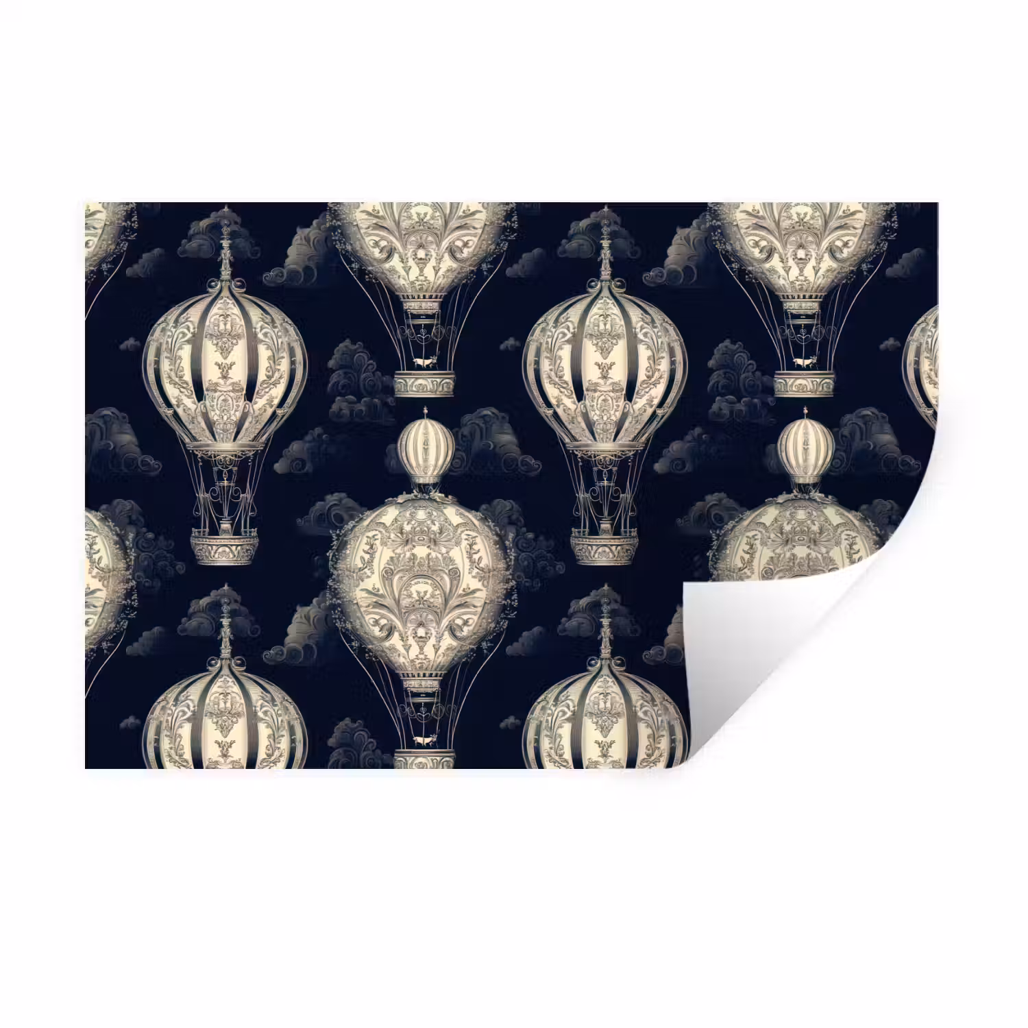 Luchtballonnen - Wolken - Patroon - Donkerblauw Muursticker klein 286 -3d