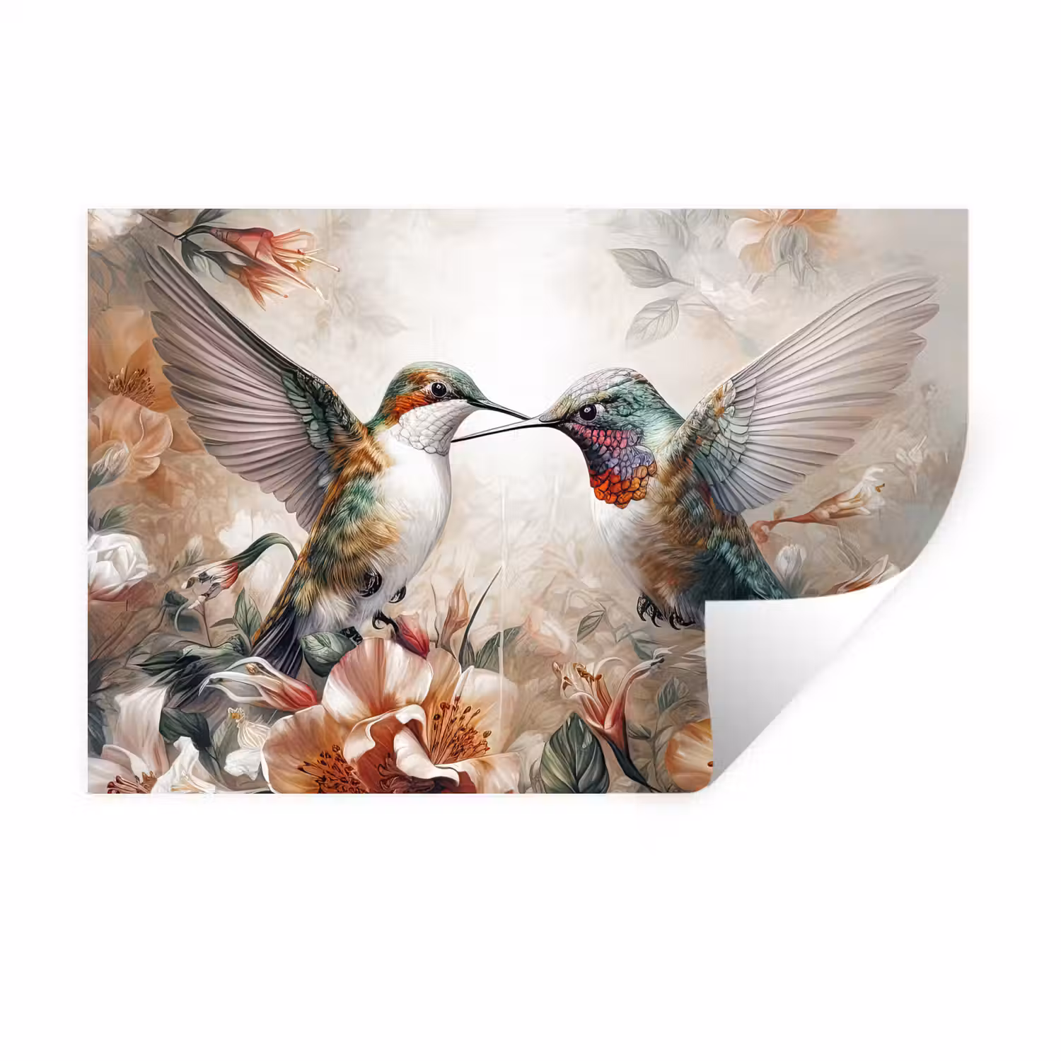 Kolibrie - Vogels - Bloemen - Natuur Muursticker klein -3d