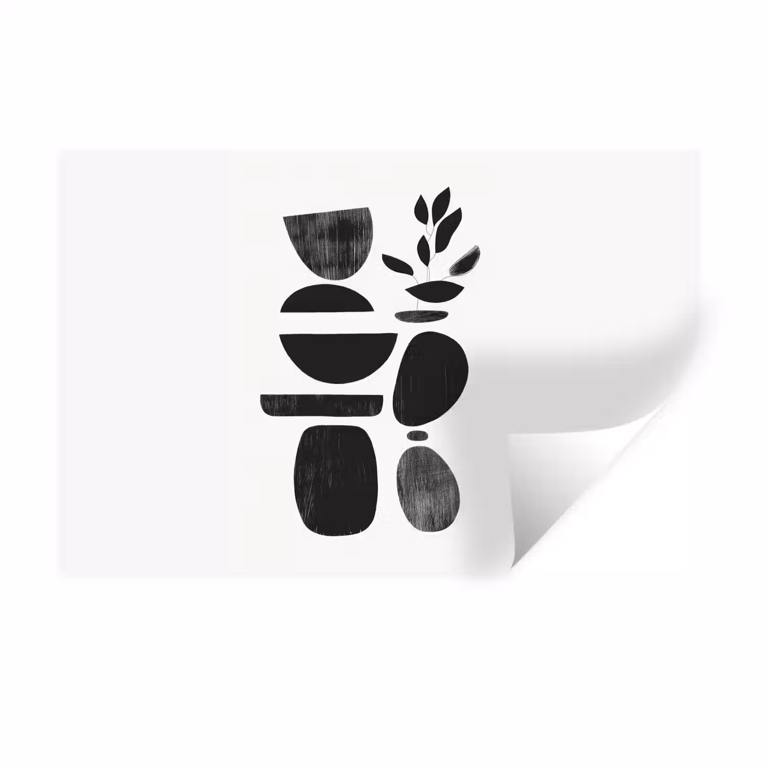 Japandi - Zwart - Abstract Muursticker klein -3d