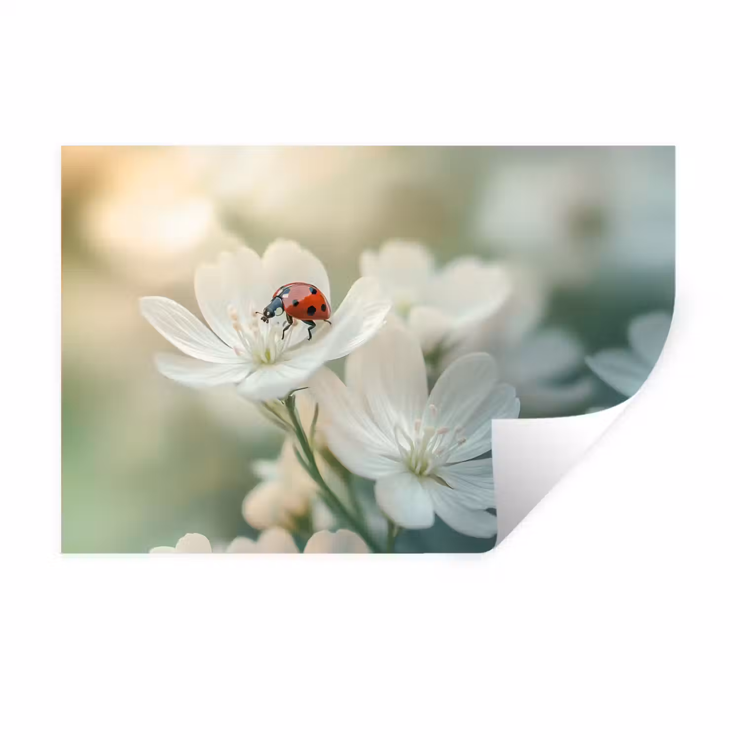 Lieveheersbeestje - Bloemen - Wit Muursticker klein -3d