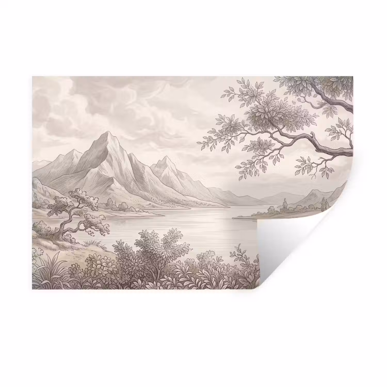 Landschap - Bergen - Meer - Natuur Muursticker klein -3d