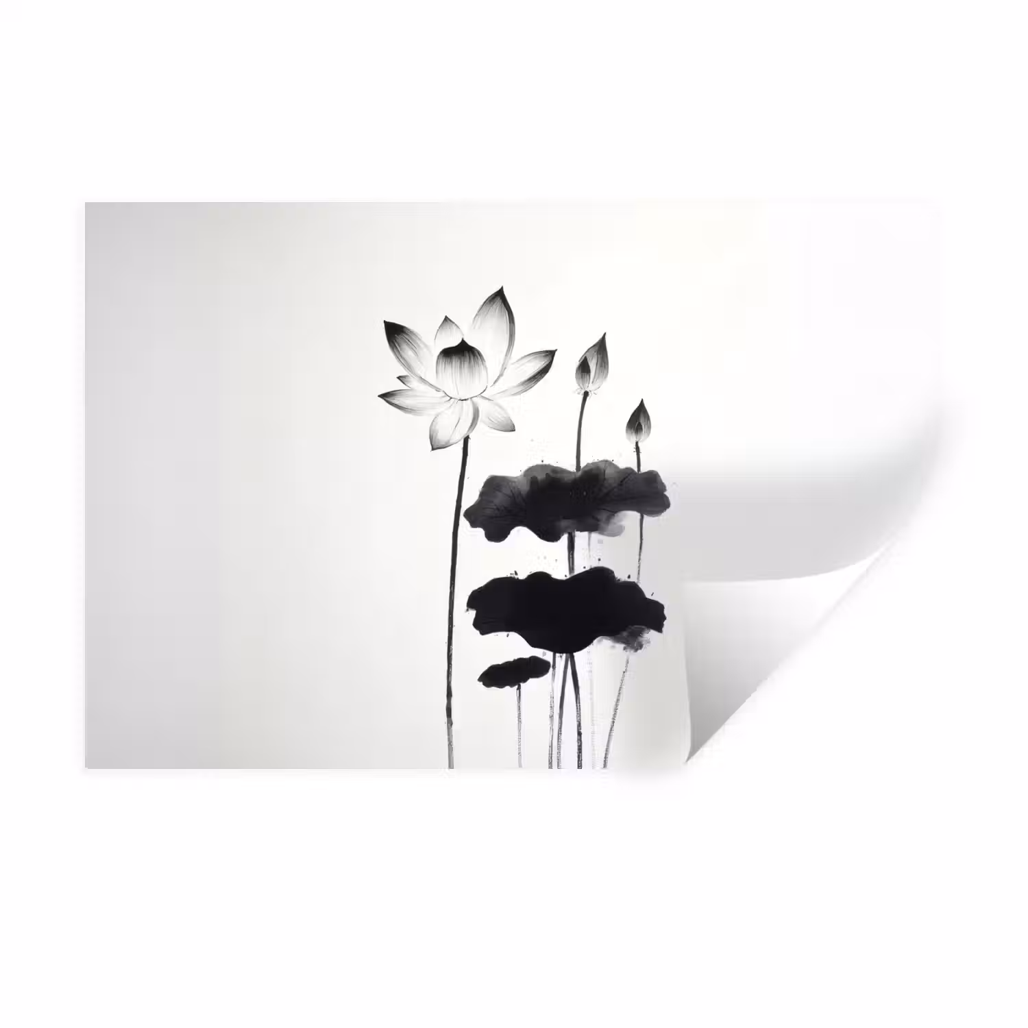 Bladeren - Zwart - Lotusbloem - Minimalitisch Muursticker klein -3d