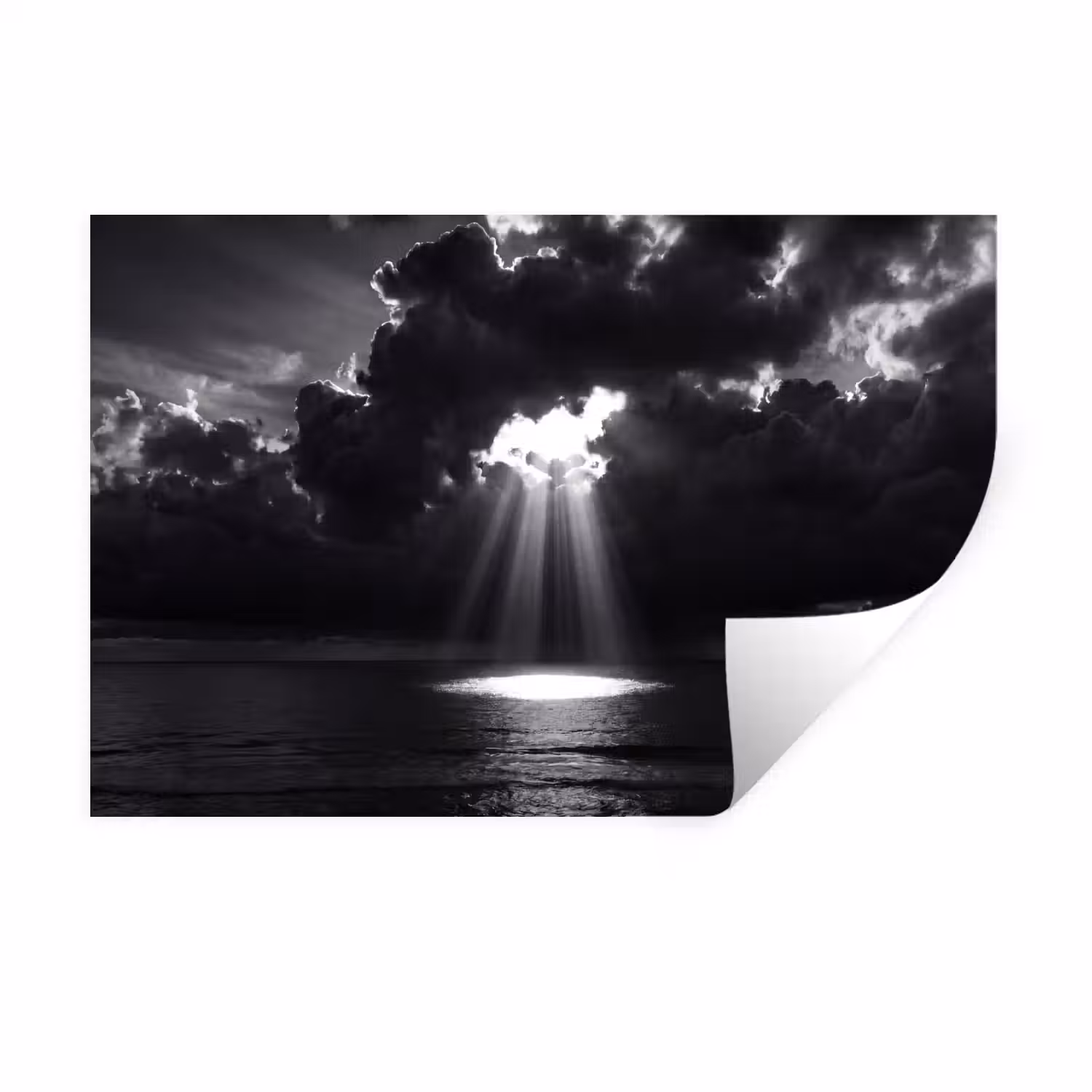 Licht - Wolken - Zee - Zwart-wit - Natuur Muursticker klein -3d
