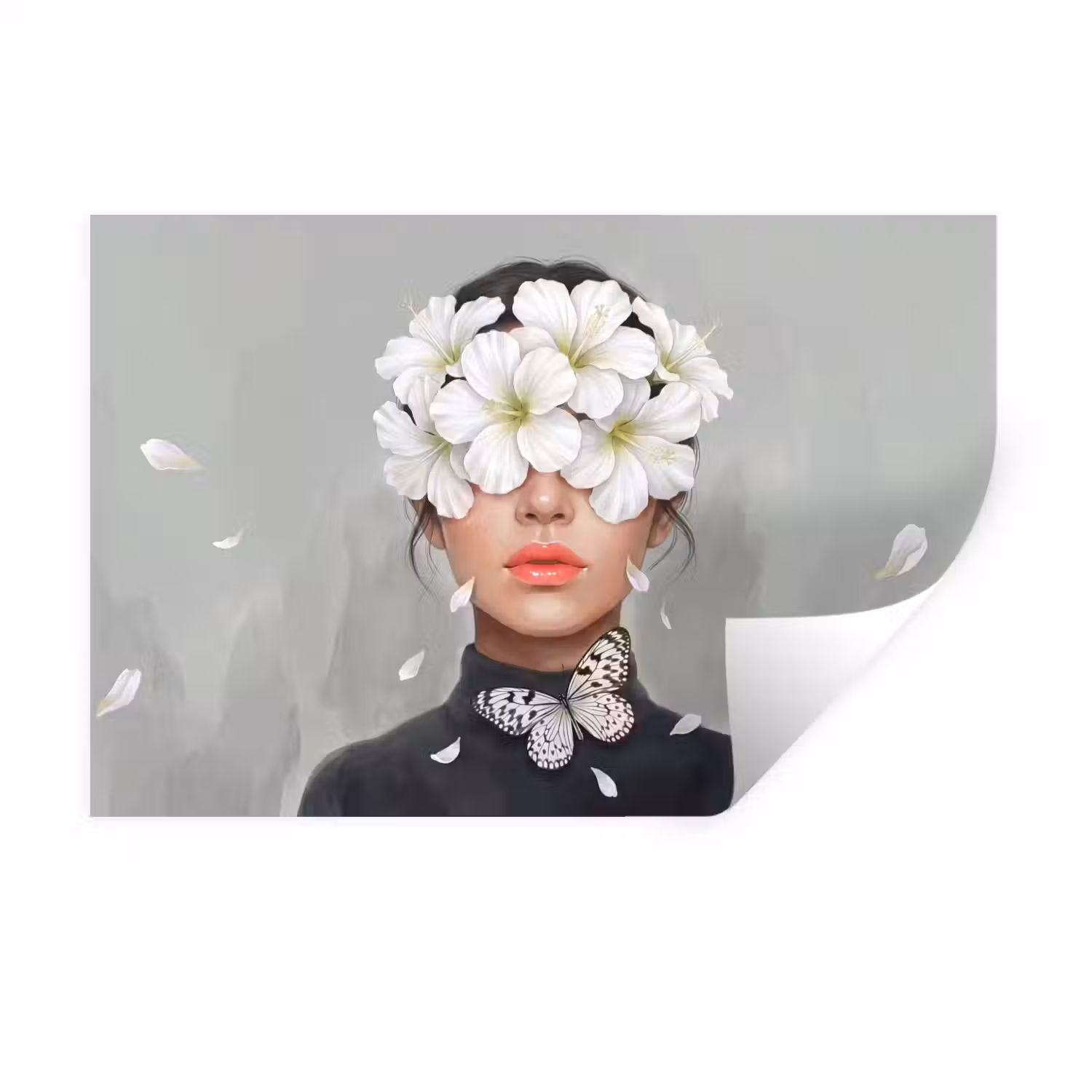 Lelies - Portret - Wit Muursticker klein -3d